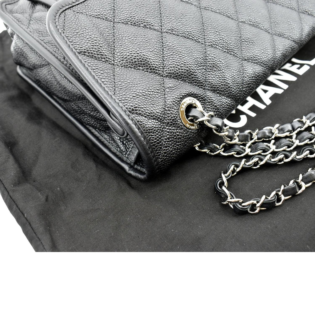 CHANEL Riviera Flap Large Quilted Caviar Leather Shoulder Bag Black