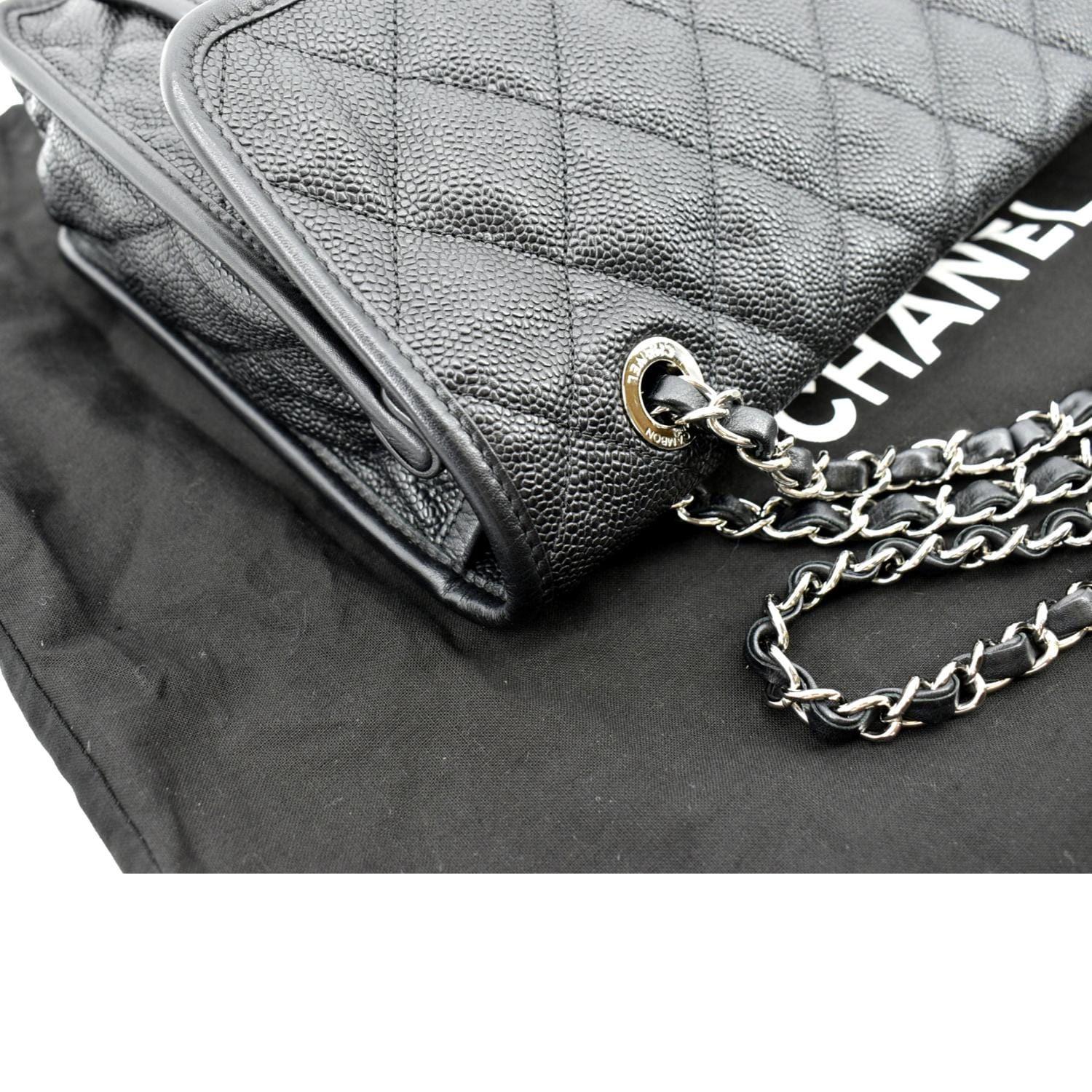 CHANEL Riviera Flap Large Quilted Caviar Leather Shoulder Bag Black