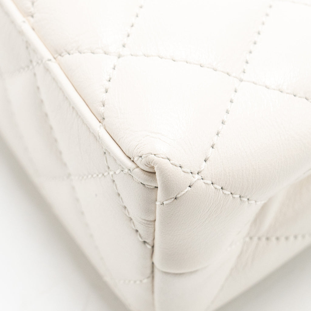 Chanel mini kelly shopping tote calfskin white  (microchip)