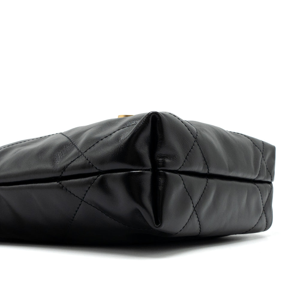 Chanel Mini 22 Bag Shiny Calfskin Black Brushed  (Microchip)