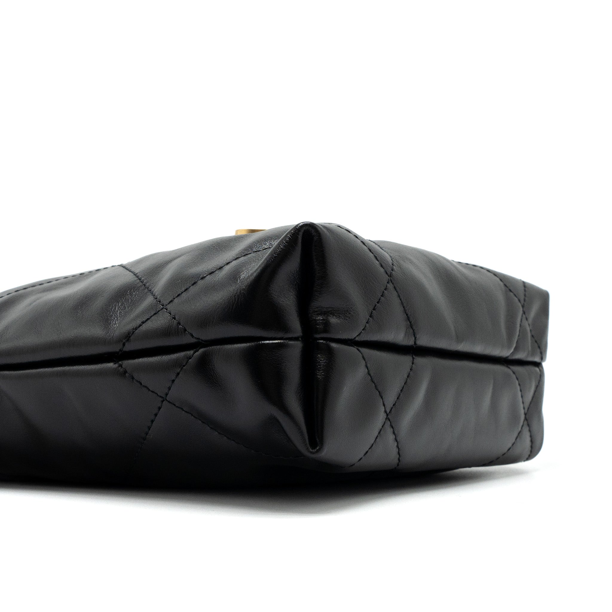 Chanel Mini 22 Bag Shiny Calfskin Black Brushed  (Microchip)