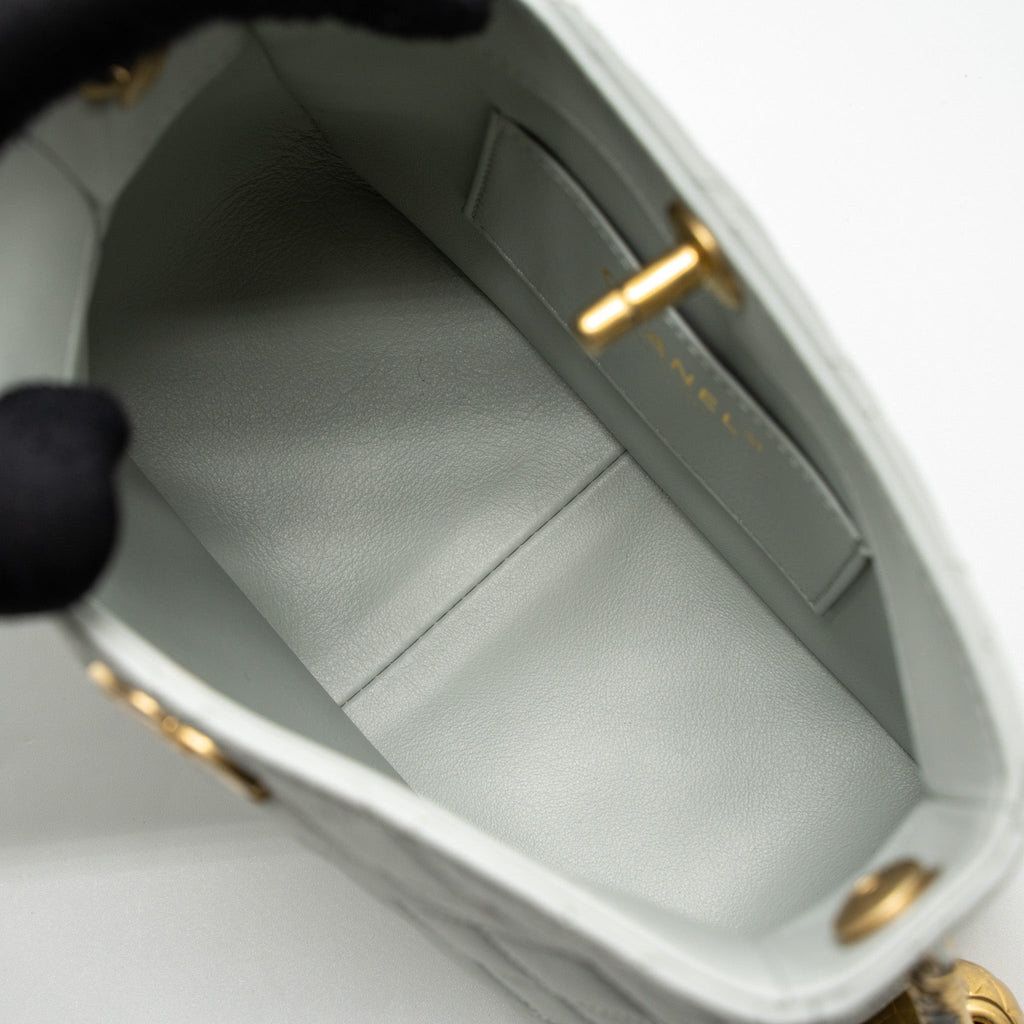 Chanel Pearl Crush Hobo Bag Lambskin Light Grey Brushed  (Microchip)