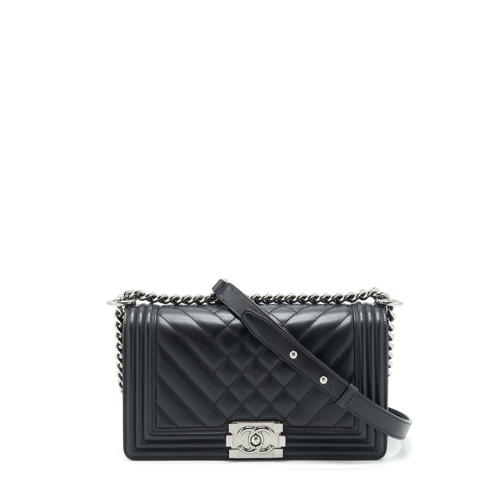 Chanel Medium Boy Bag Quilted And Chevron Calfskin Black