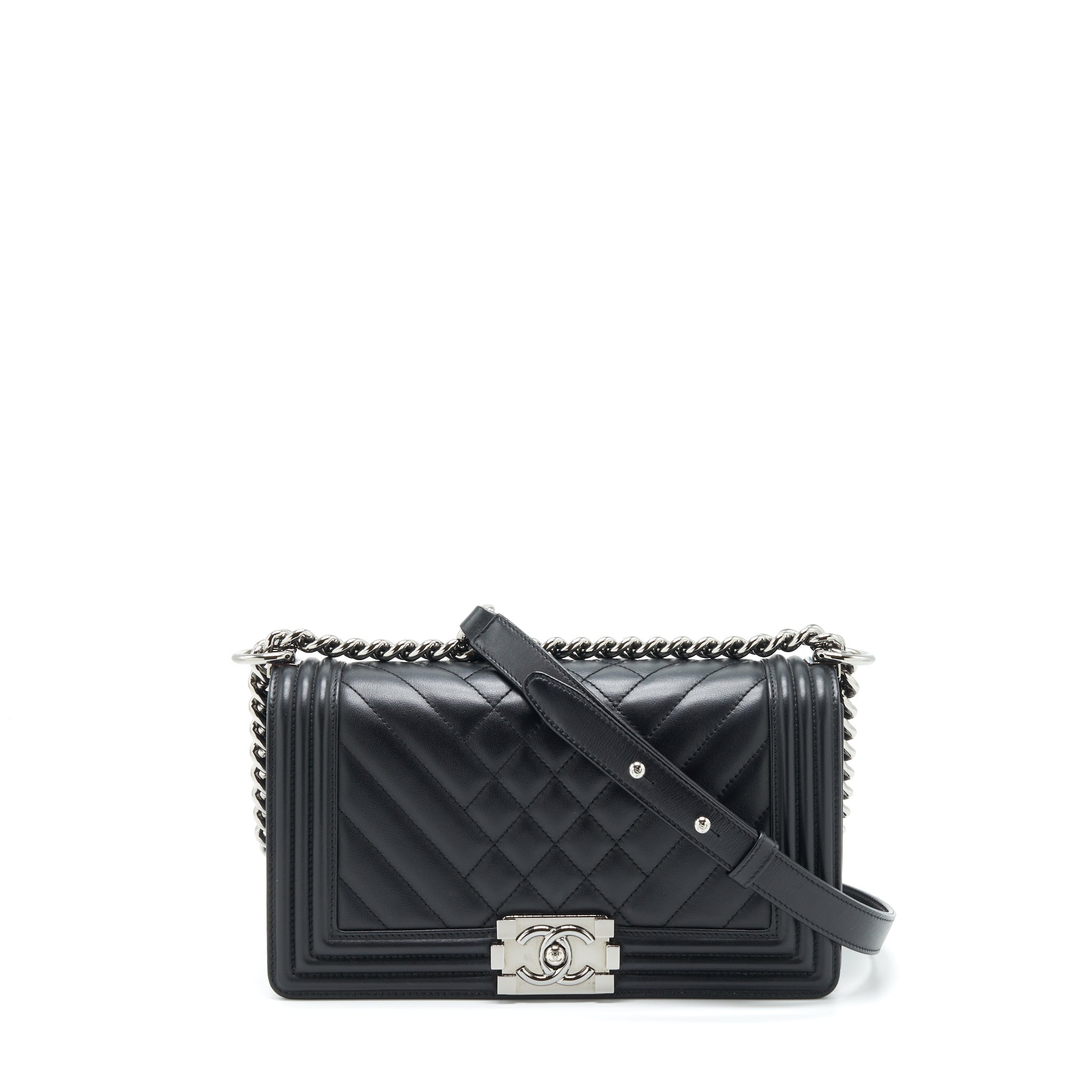 Chanel Medium Boy Bag Quilted And Chevron Calfskin Black