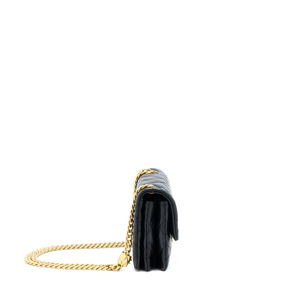 Chanel 22K Gold Pillar Adjustment Chain Flap Bag Lambskin Black  (Microchip)