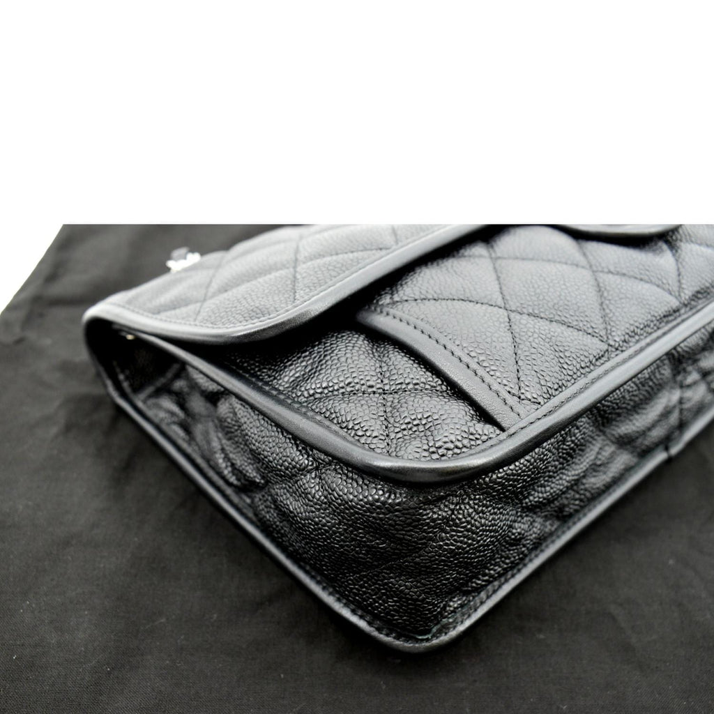CHANEL Riviera Flap Large Quilted Caviar Leather Shoulder Bag Black