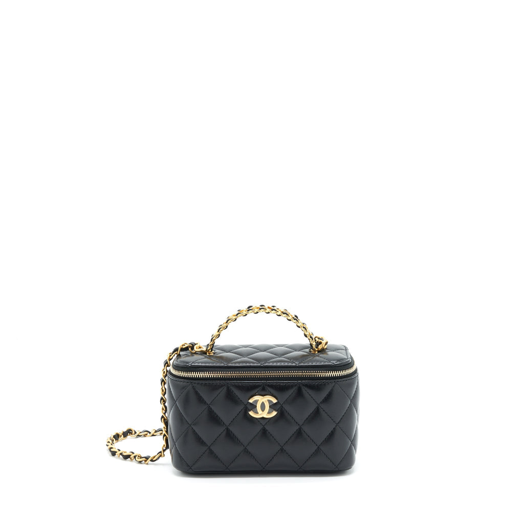 Chanel 22S Letter Top Handle Long Vanity With Chain Lambskin Black