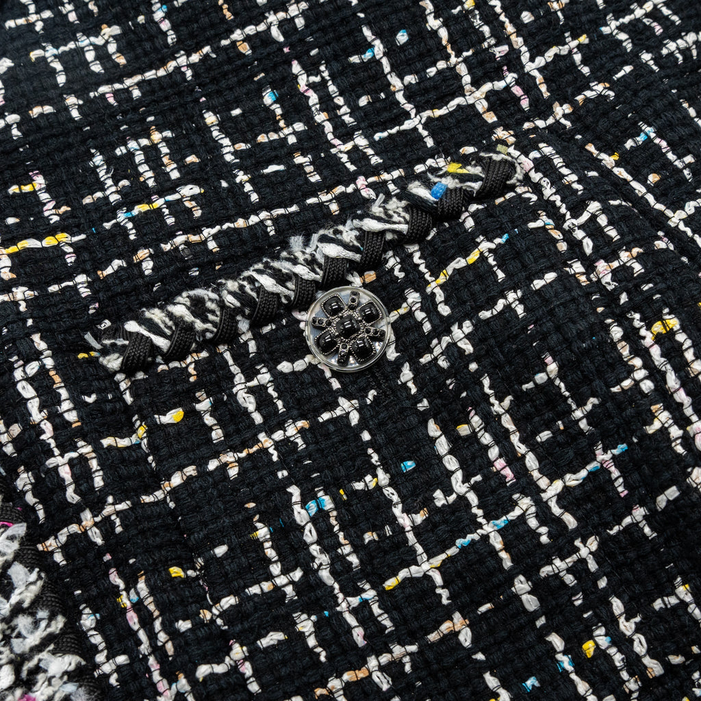 Chanel Size 38 Short Sleeve Tweed Jacket Black/White/Pink/Yellow