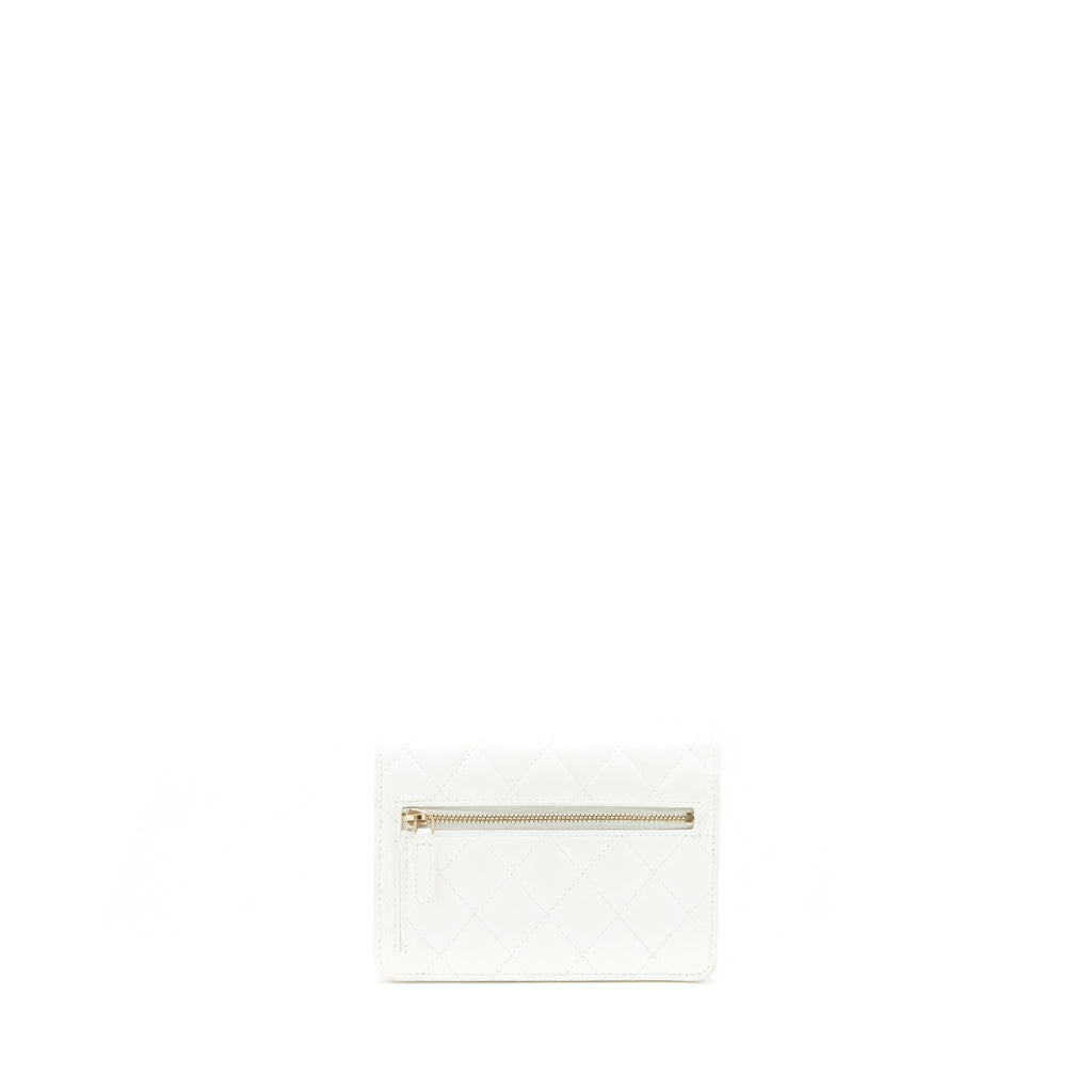 Chanel Small Wallet On Chain With Ribbon Chain Lambskin White