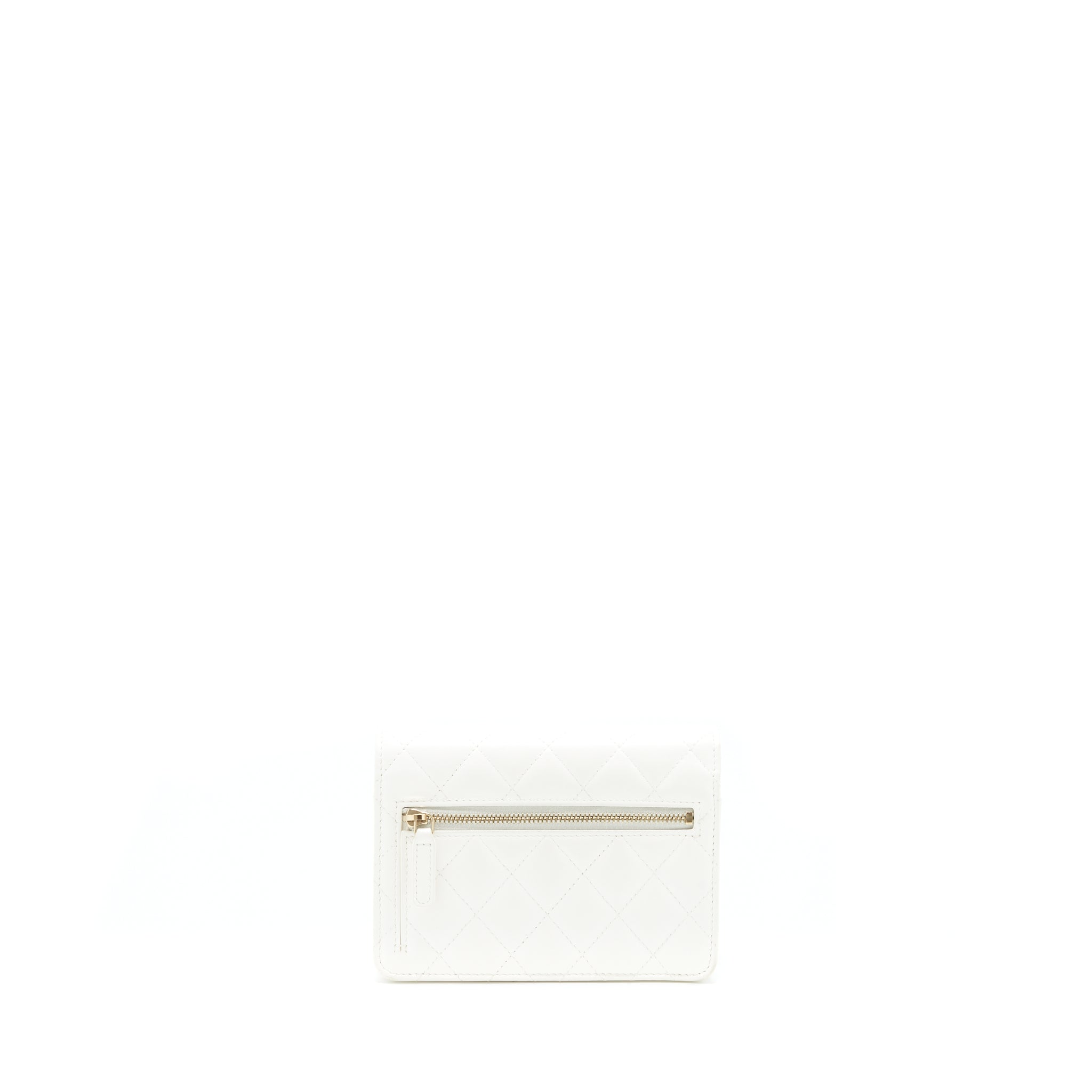 Chanel Small Wallet On Chain With Ribbon Chain Lambskin White