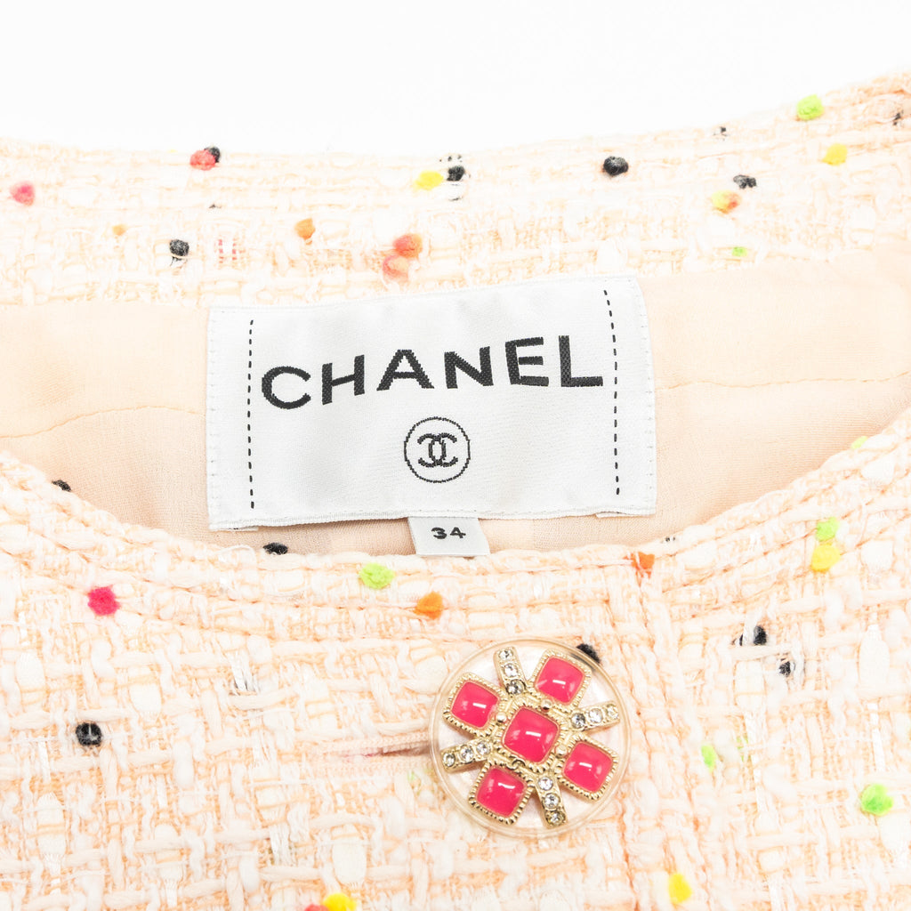 Chanel Size 34 Jacket Cotton Tweed Pink/White/Multicolour