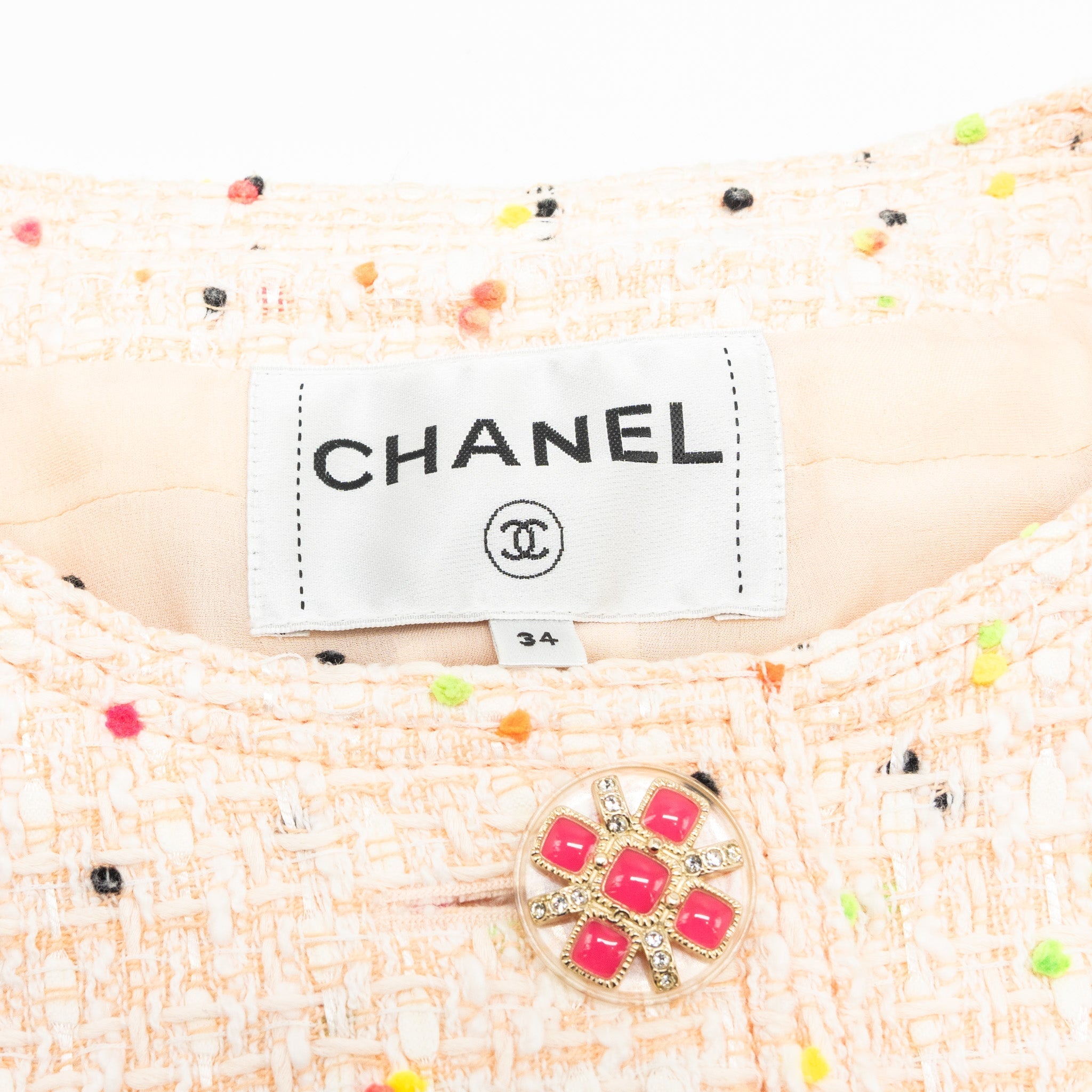 Chanel Size 34 Jacket Cotton Tweed Pink/White/Multicolour