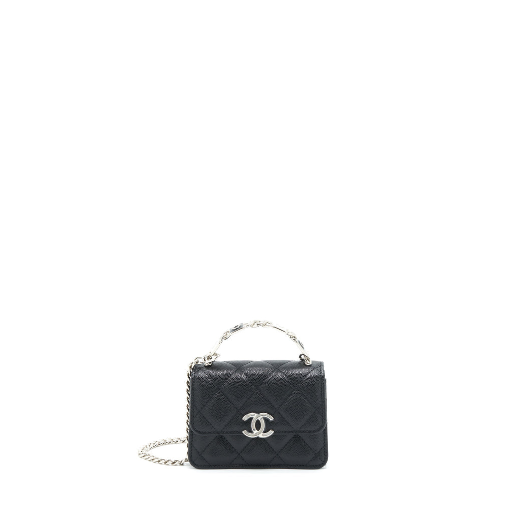 Chanel 22S Giant Chain Top Handle Mini Flap Bag Caviar Black