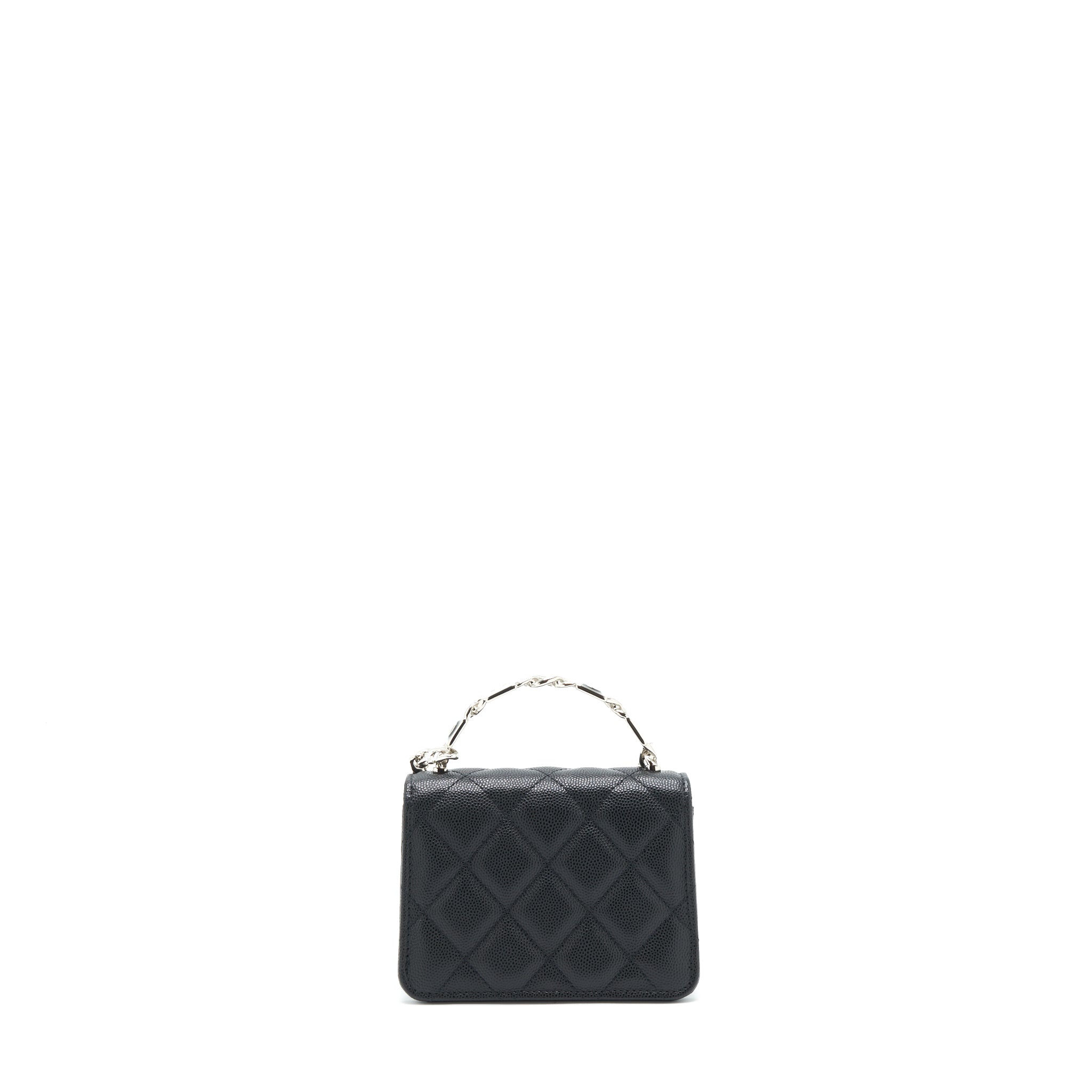 Chanel 22S Giant Chain Top Handle Mini Flap Bag Caviar Black