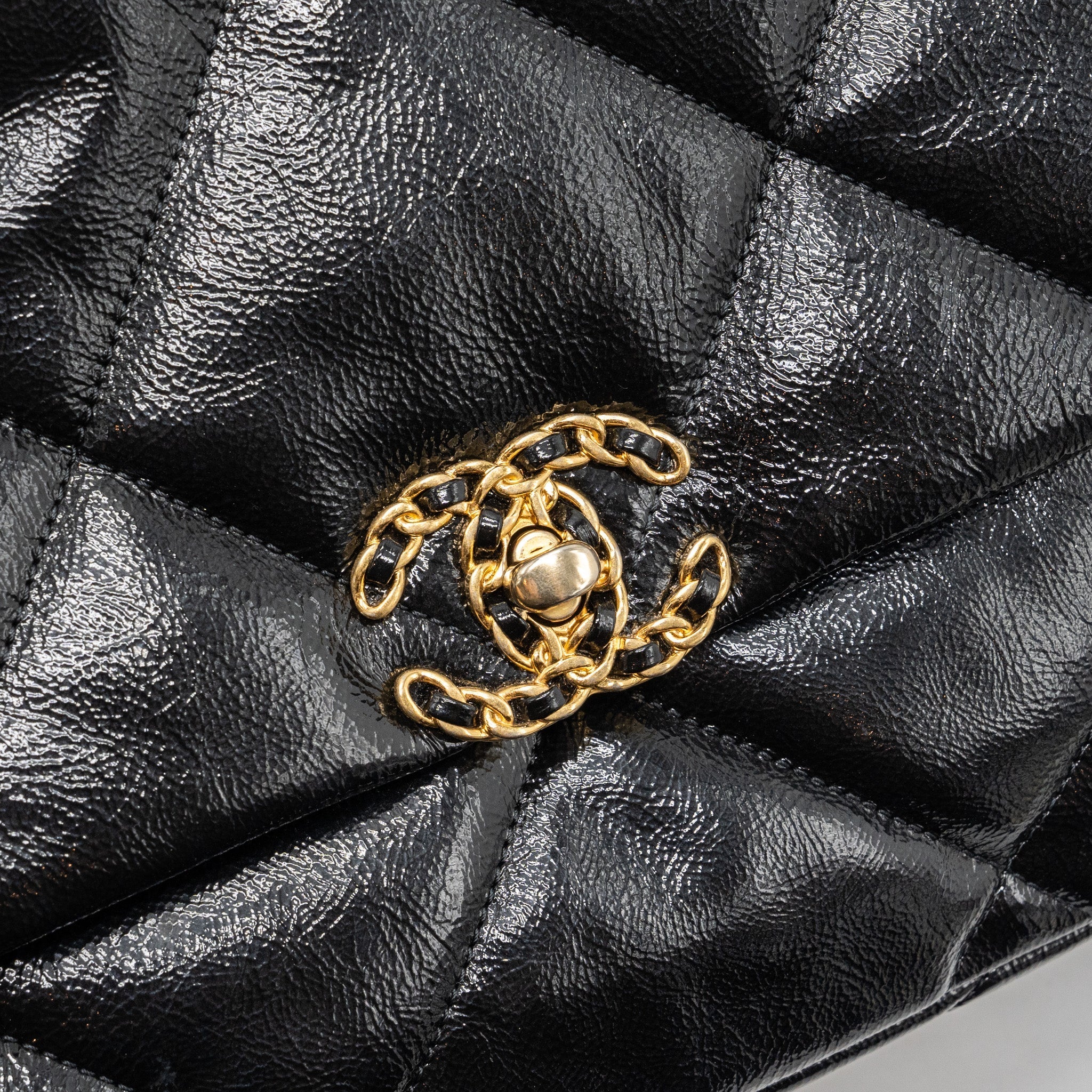 chanel medium 19 bag shiny calfskin black multicolour hardware