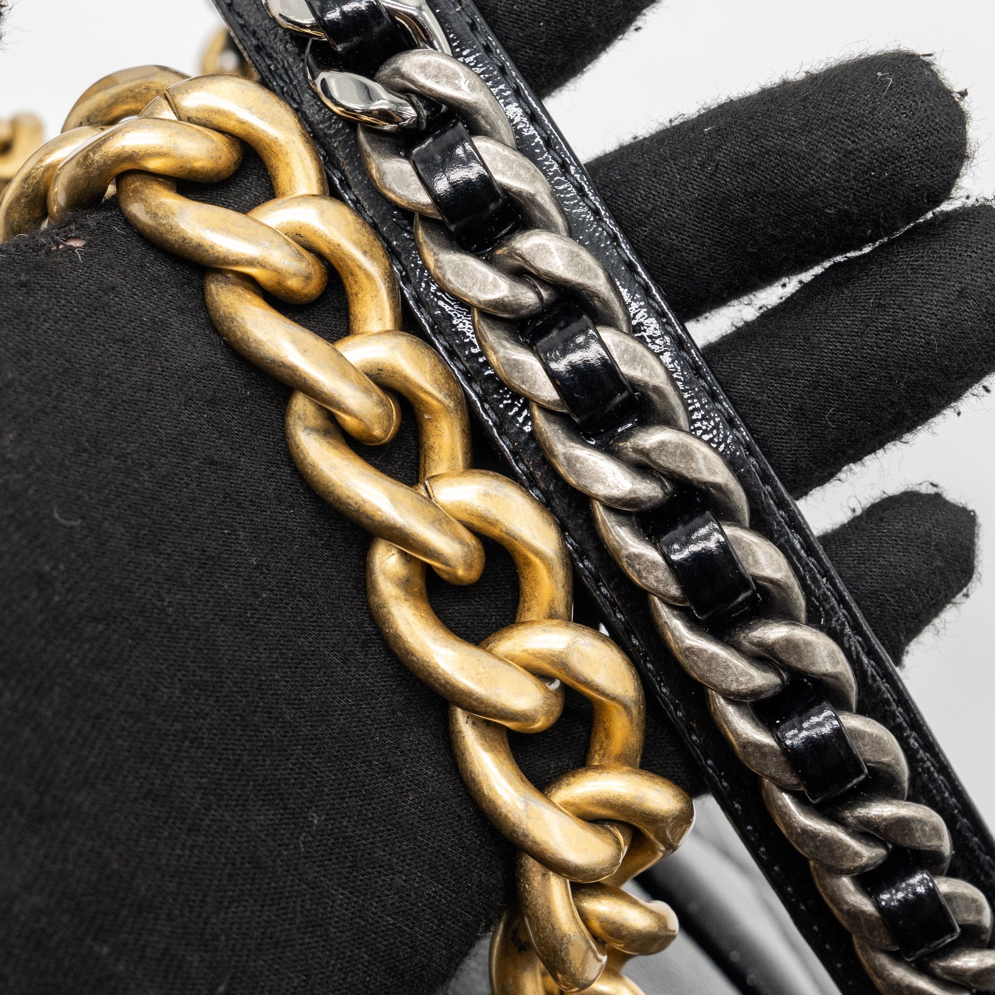 chanel medium 19 bag shiny calfskin black multicolour hardware