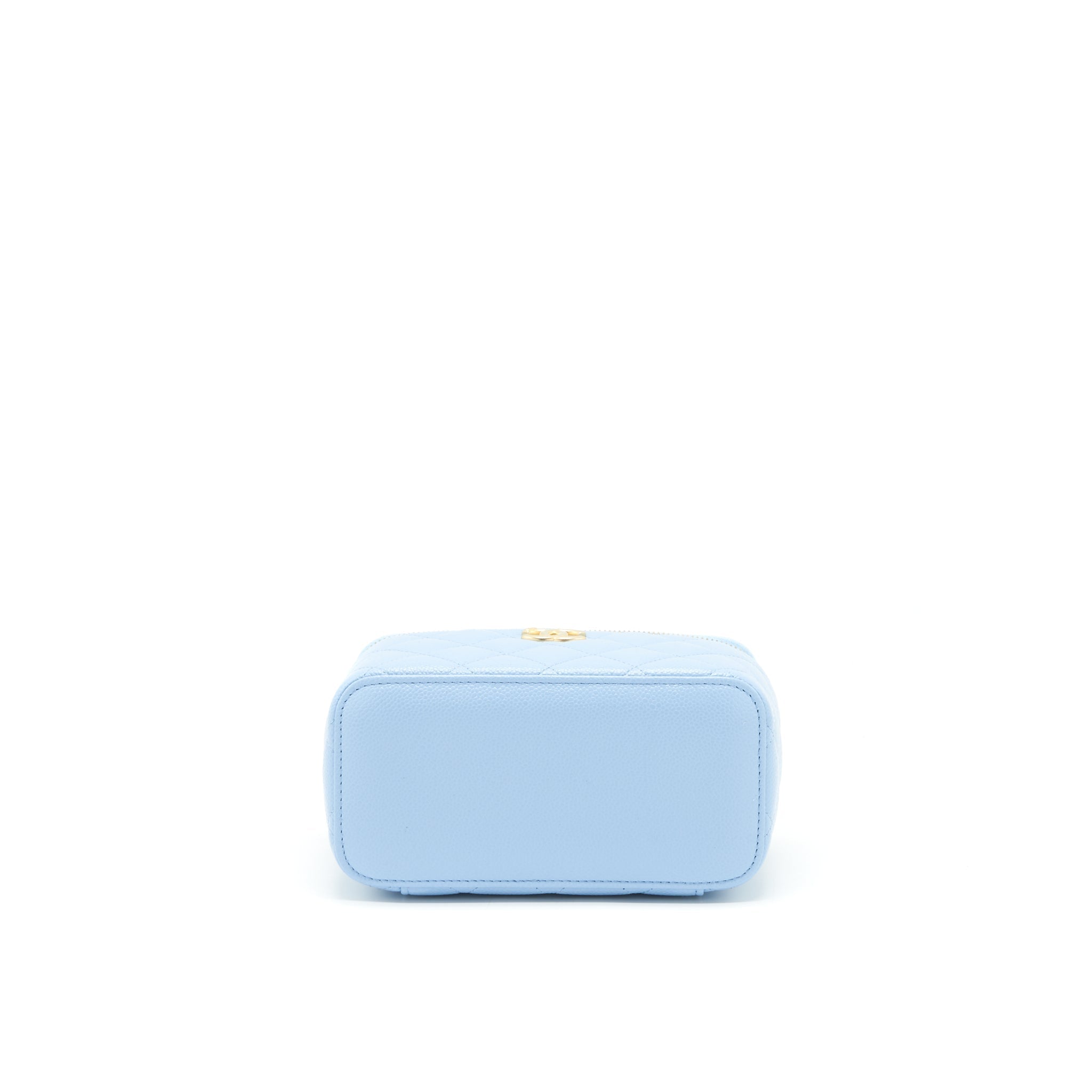 Chanel 22S Long Vanity Case With Letter Handle Caviar Light Blue