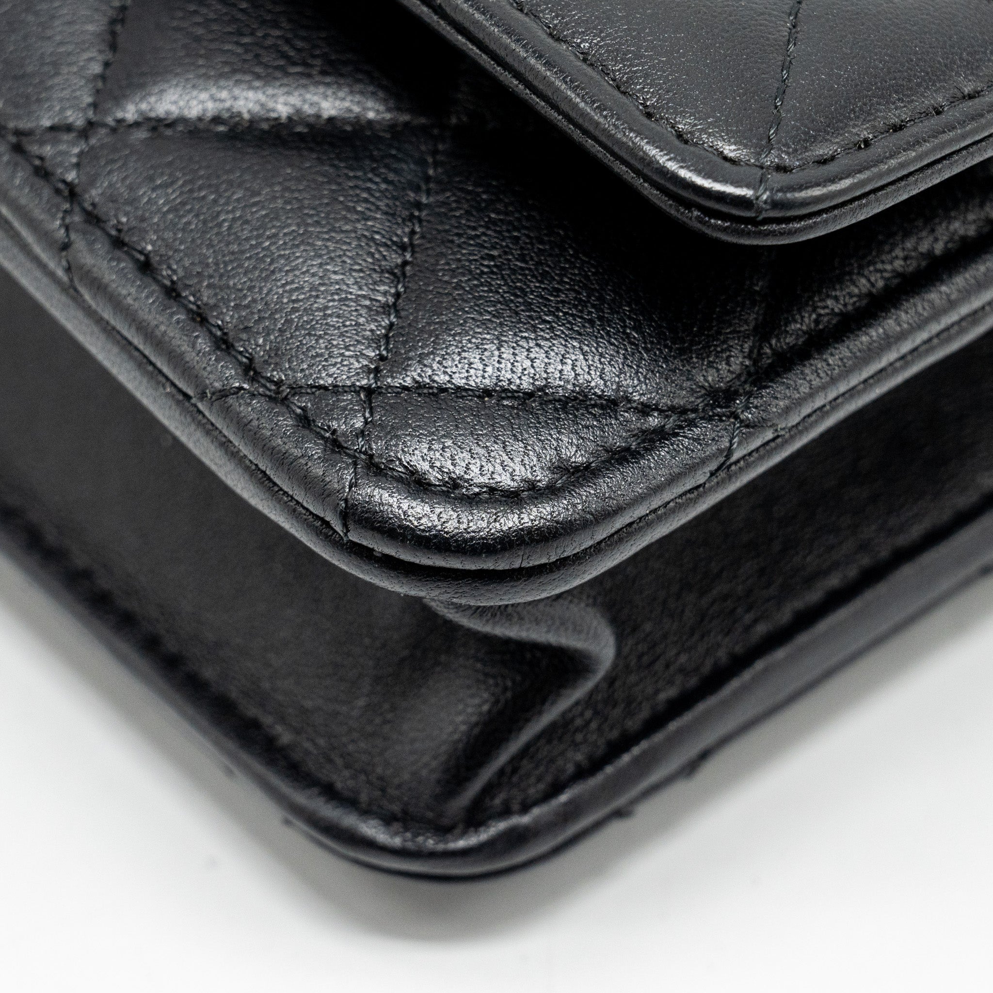 Chanel Pearl Chain Wallet On Chain Lambskin Black L(microchip)