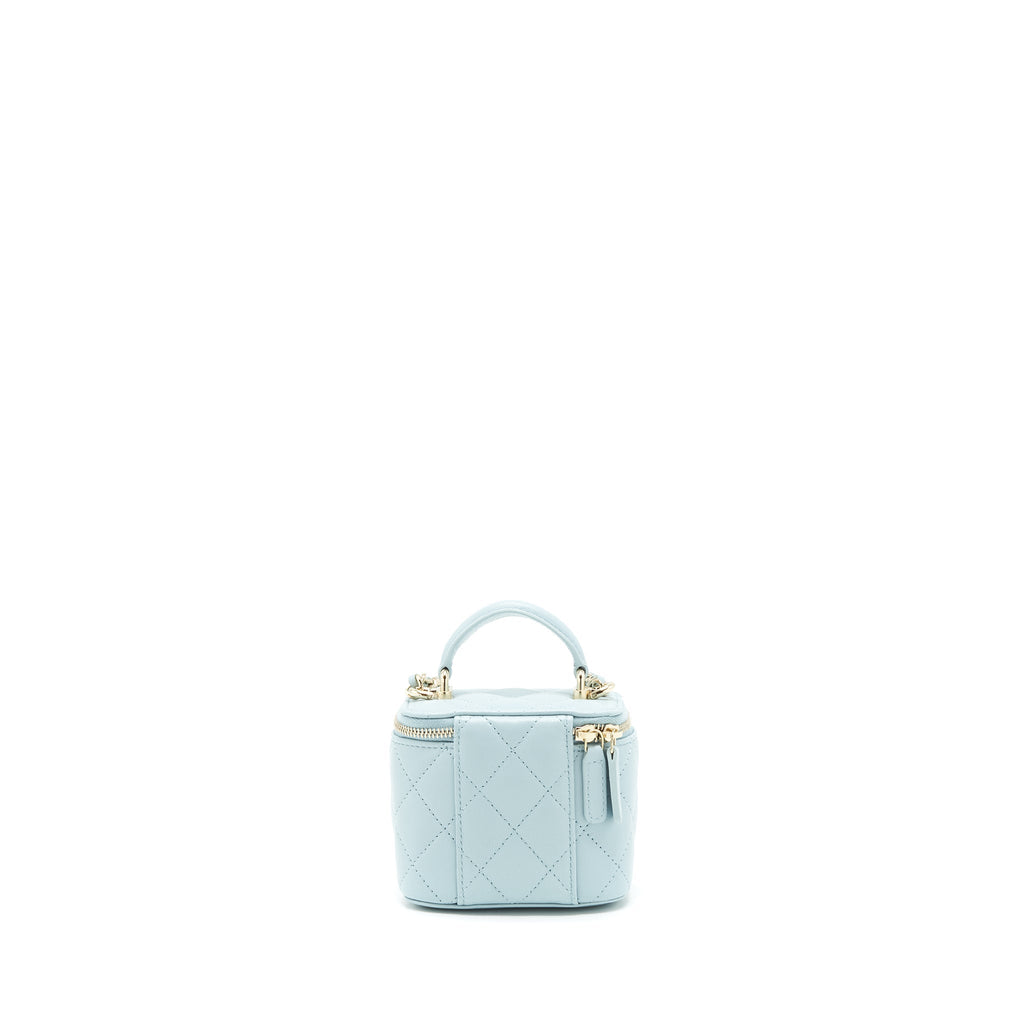 Chanel 22S Mini Top Handle Vanity Case Lambskin Light Blue L