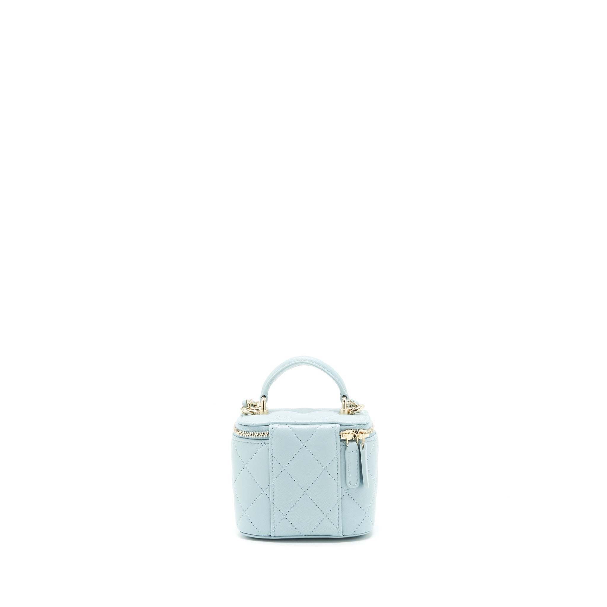 Chanel 22S Mini Top Handle Vanity Case Lambskin Light Blue L