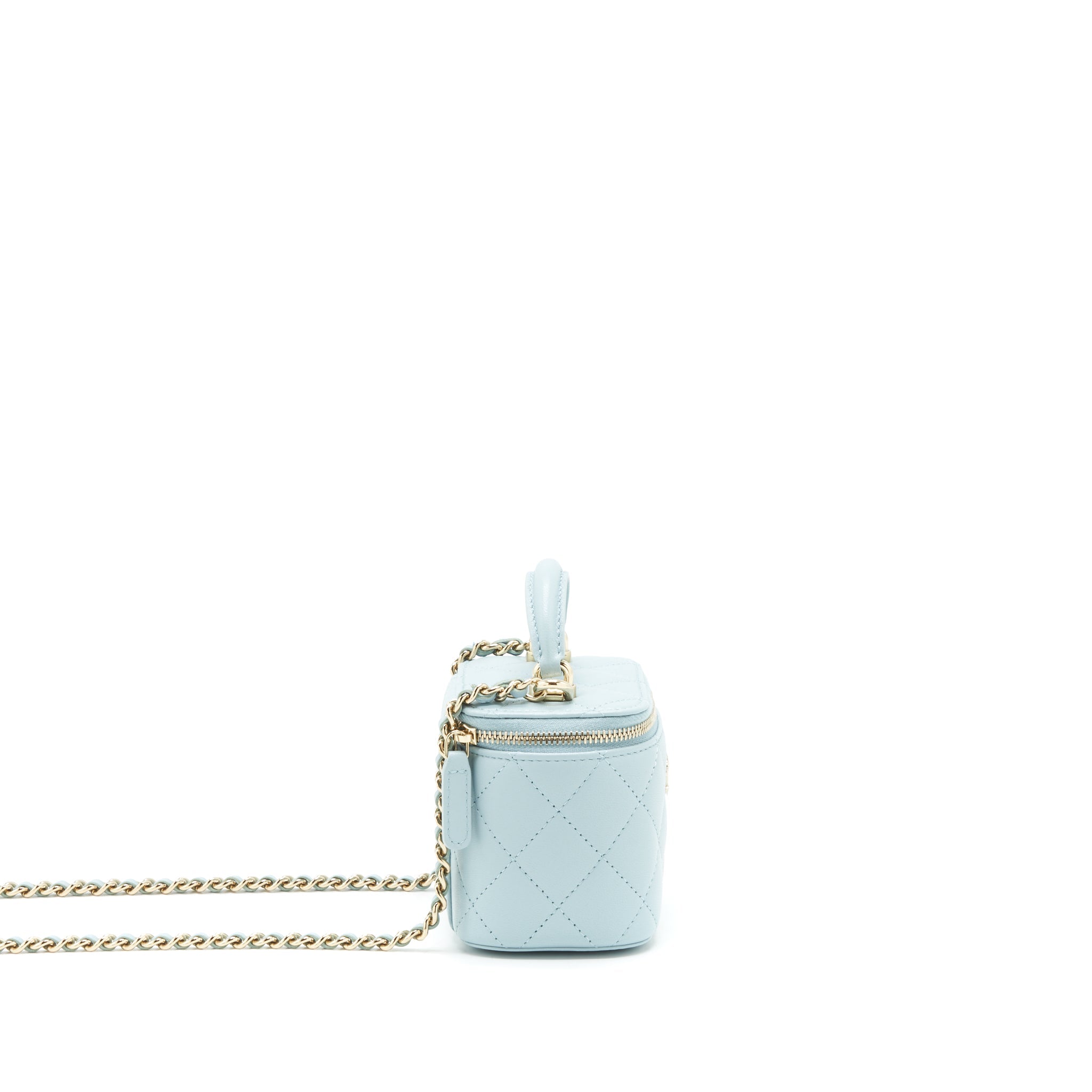 Chanel 22S Mini Top Handle Vanity Case Lambskin Light Blue L