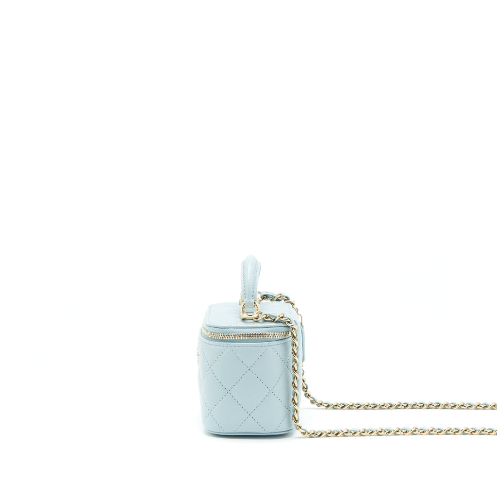 Chanel 22S Mini Top Handle Vanity Case Lambskin Light Blue L