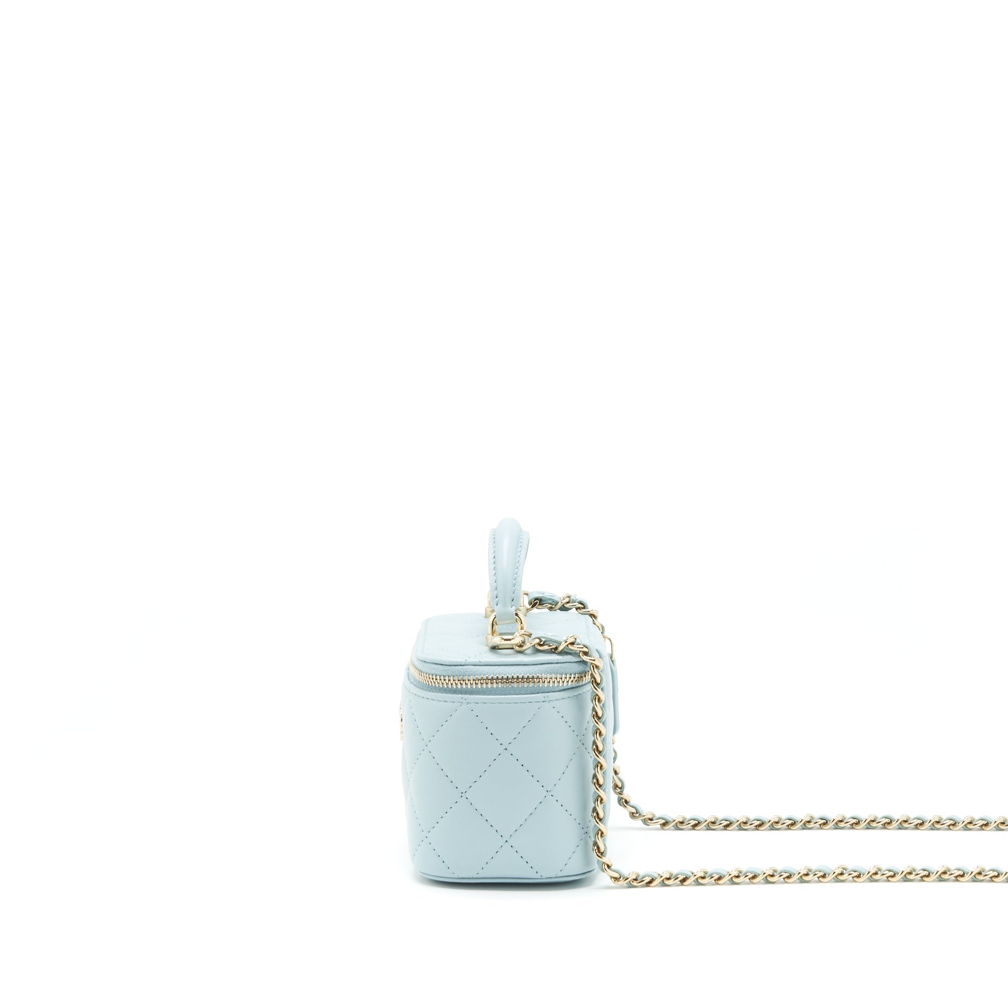 Chanel 22S Mini Top Handle Vanity Case Lambskin Light Blue L