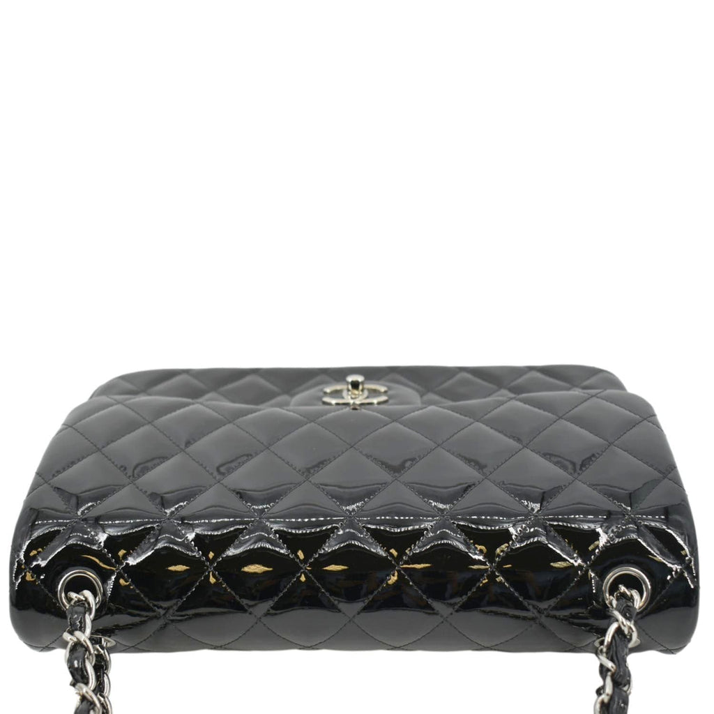 CHANEL Classic Medium Double Flap Patent Leather Shoulder Bag Black
