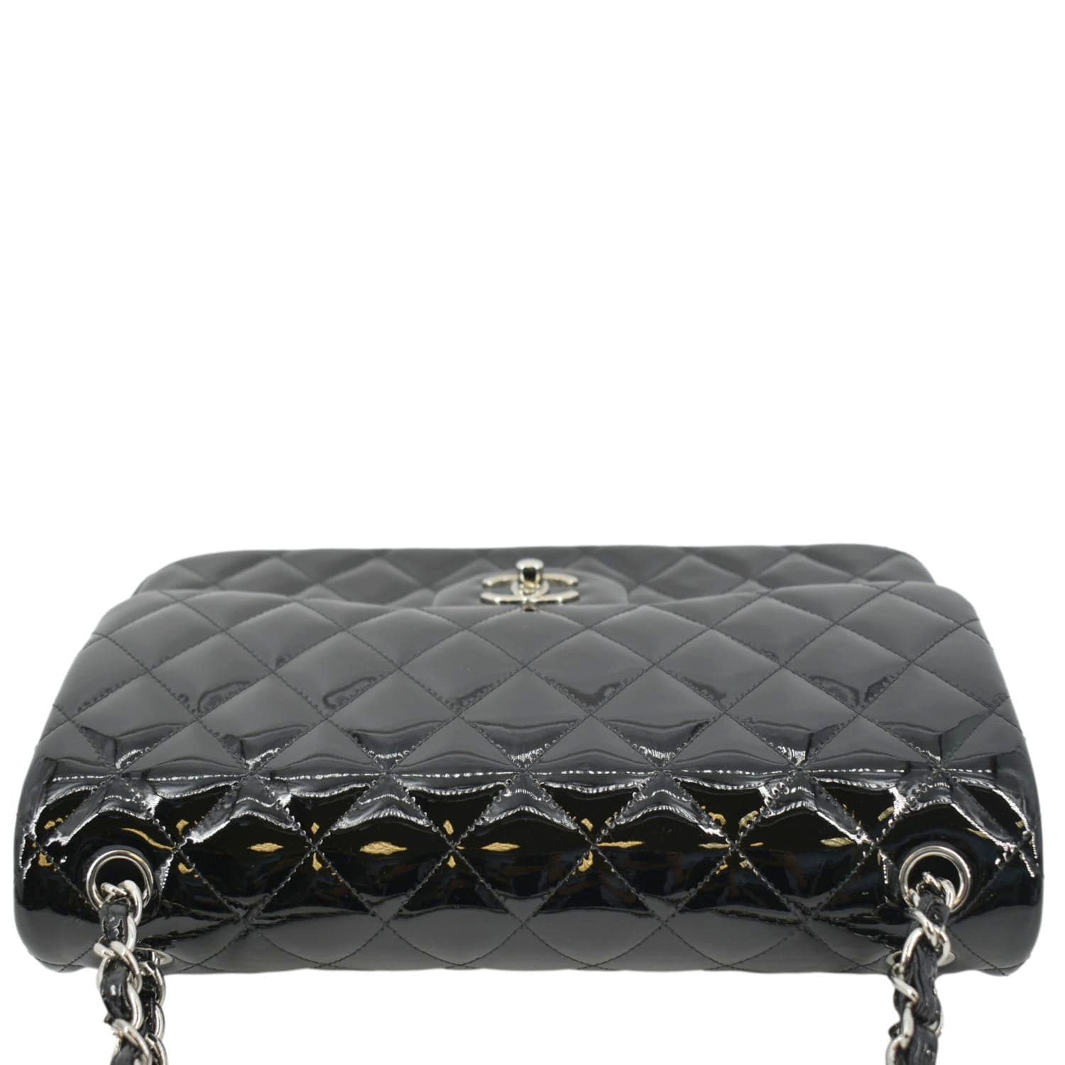 CHANEL Classic Medium Double Flap Patent Leather Shoulder Bag Black