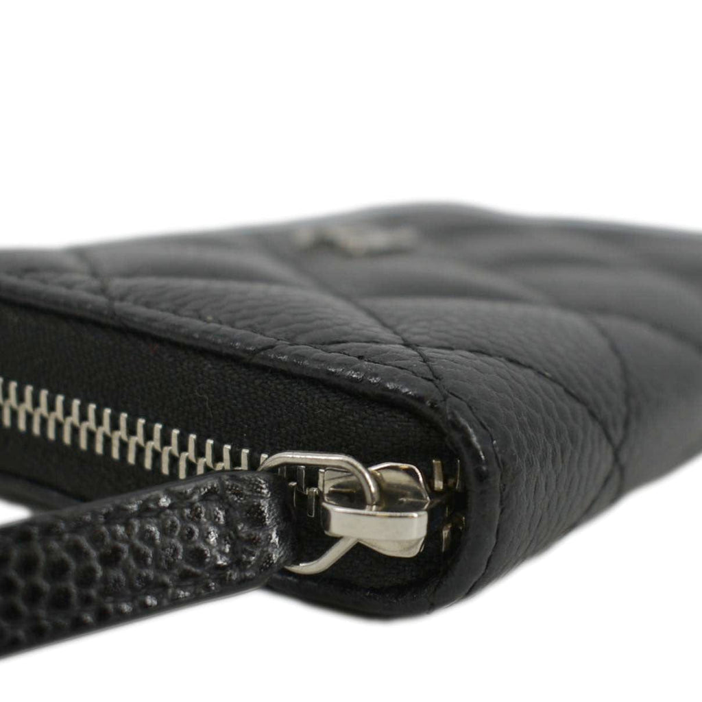 CHANEL Zip Around small Quilted Caviar Leather Wallet Black