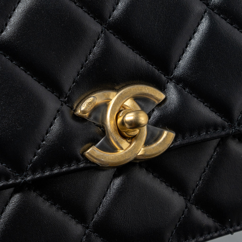 Chanel 24C gold crush mini flap bag calfskin black  (microchip)