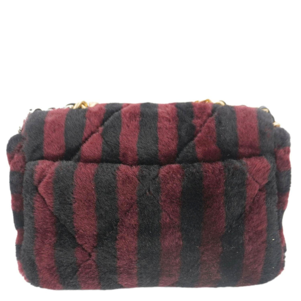 CHANEL 19 Flap Medium Striped Shearling Shoulder Bag Black