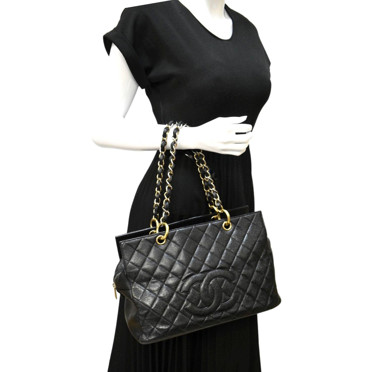 CHANEL Grand Shopping Caviar Leather GST Tote Bag Black