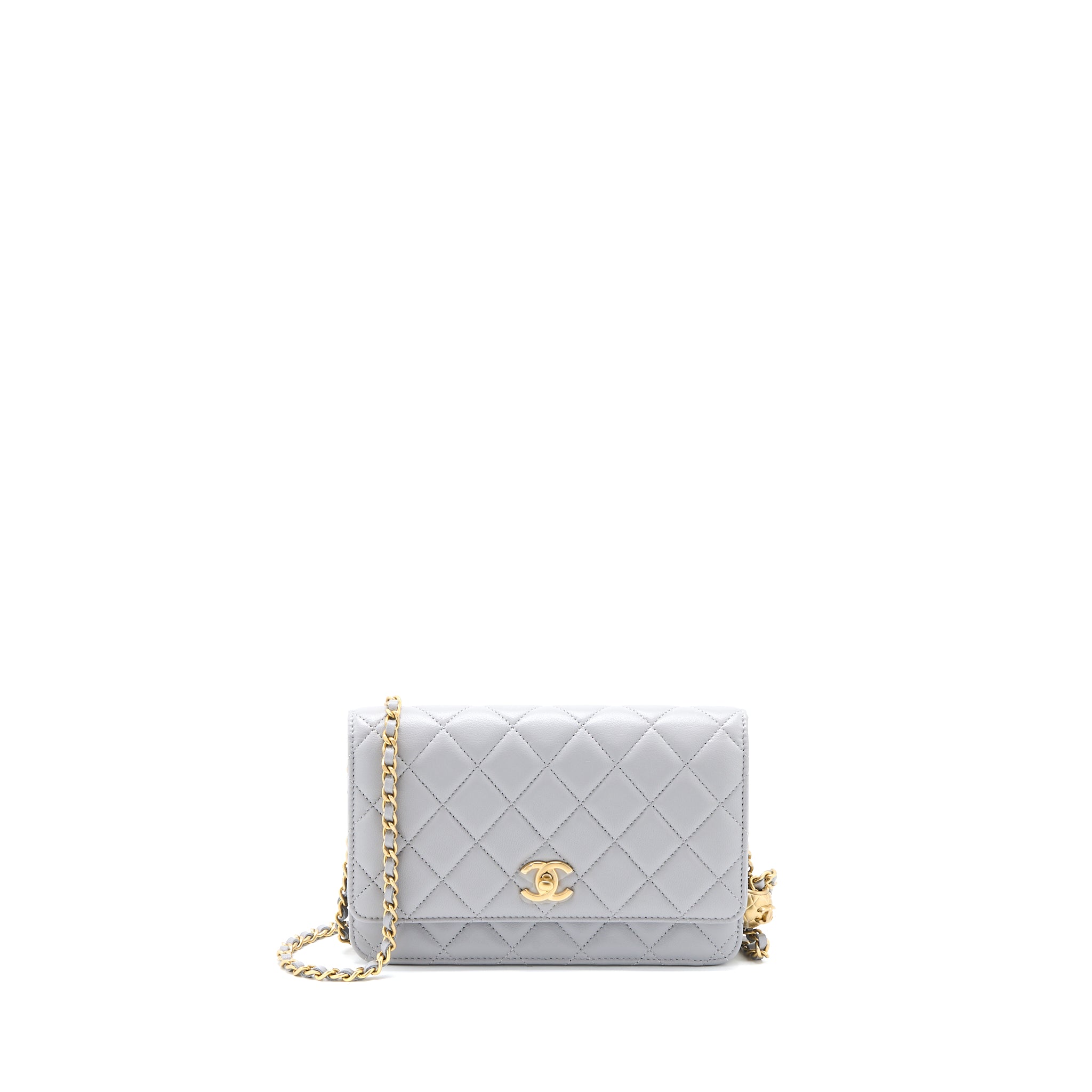 Chanel Pearl Crush Wallet on Chain Lambskin Light Grey  (Microchip)