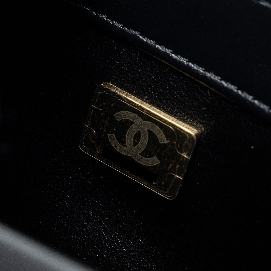 Chanel 24C gold crush mini flap bag calfskin black  (microchip)