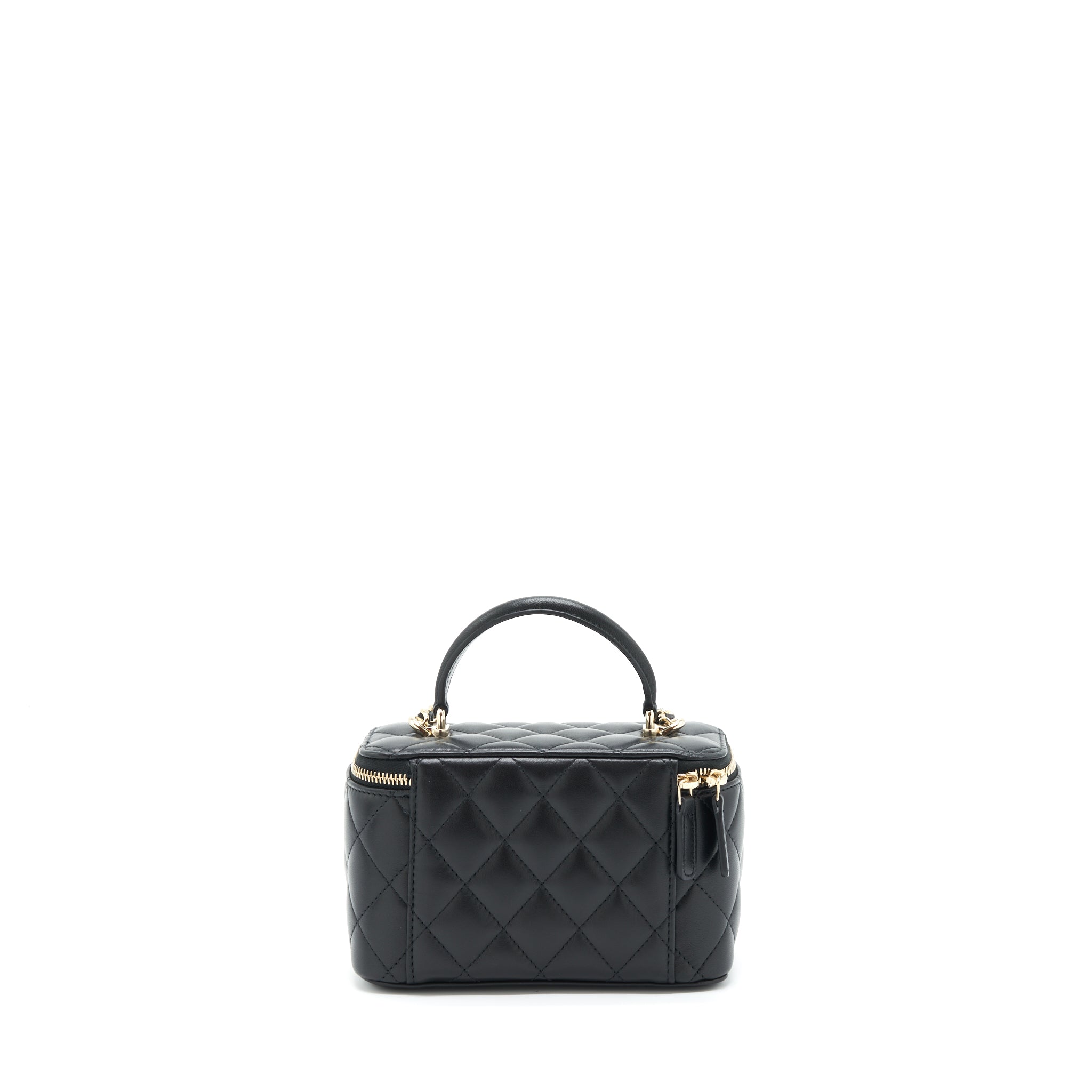 Chanel 22A Mini Top Handle Long Vanity With Chain Lambskin Black L (Microchip)