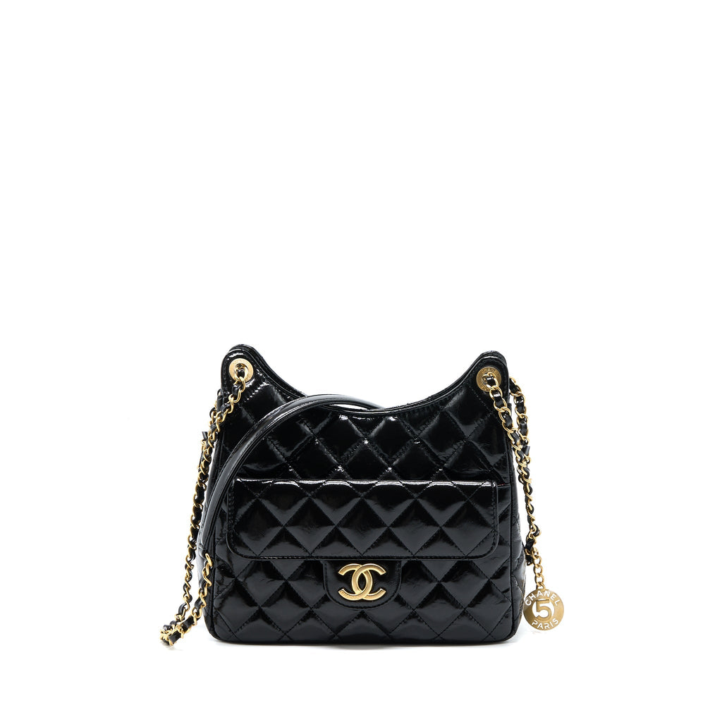 Chanel 23C Hobo Bag Shiny Calfskin Black Brushed (Microchip)