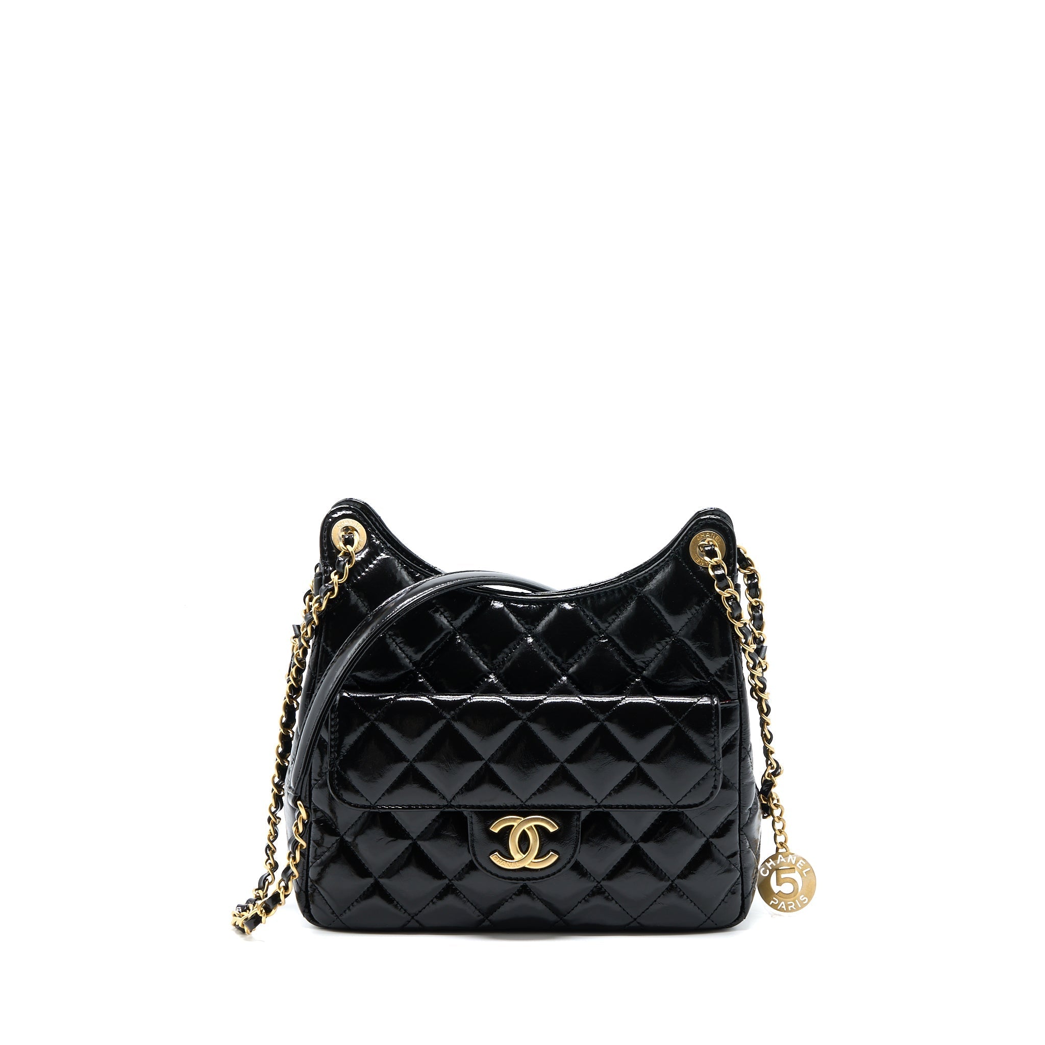 Chanel 23C Hobo Bag Shiny Calfskin Black Brushed (Microchip)