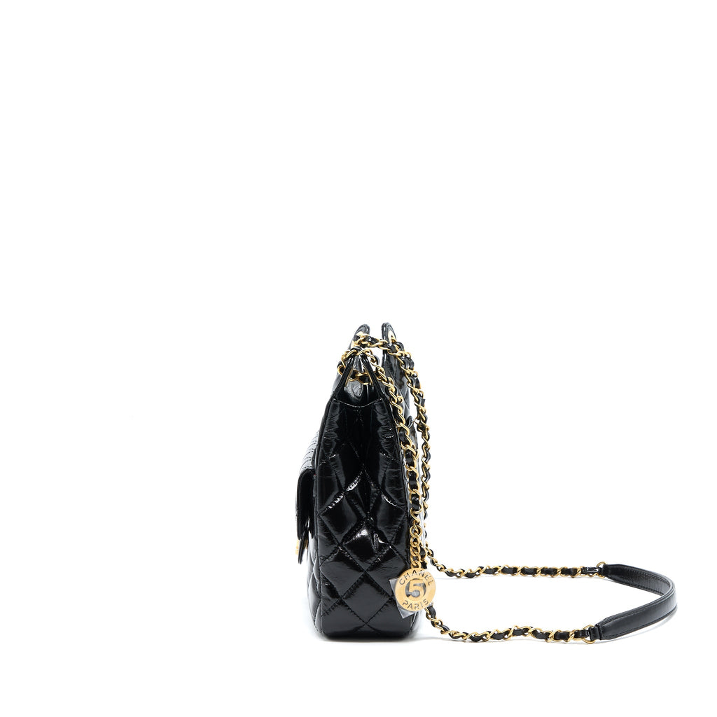 Chanel 23C Hobo Bag Shiny Calfskin Black Brushed (Microchip)