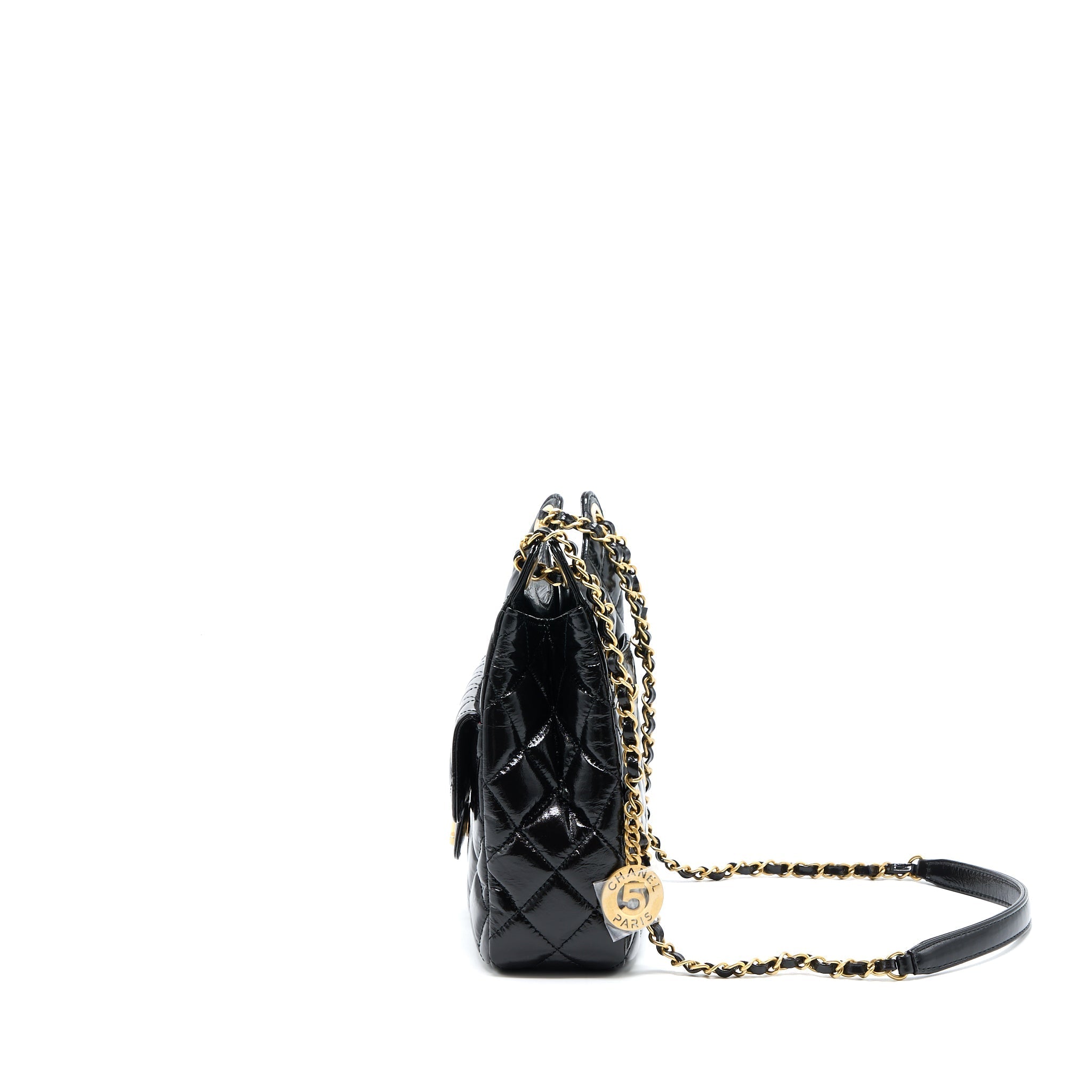 Chanel 23C Hobo Bag Shiny Calfskin Black Brushed (Microchip)