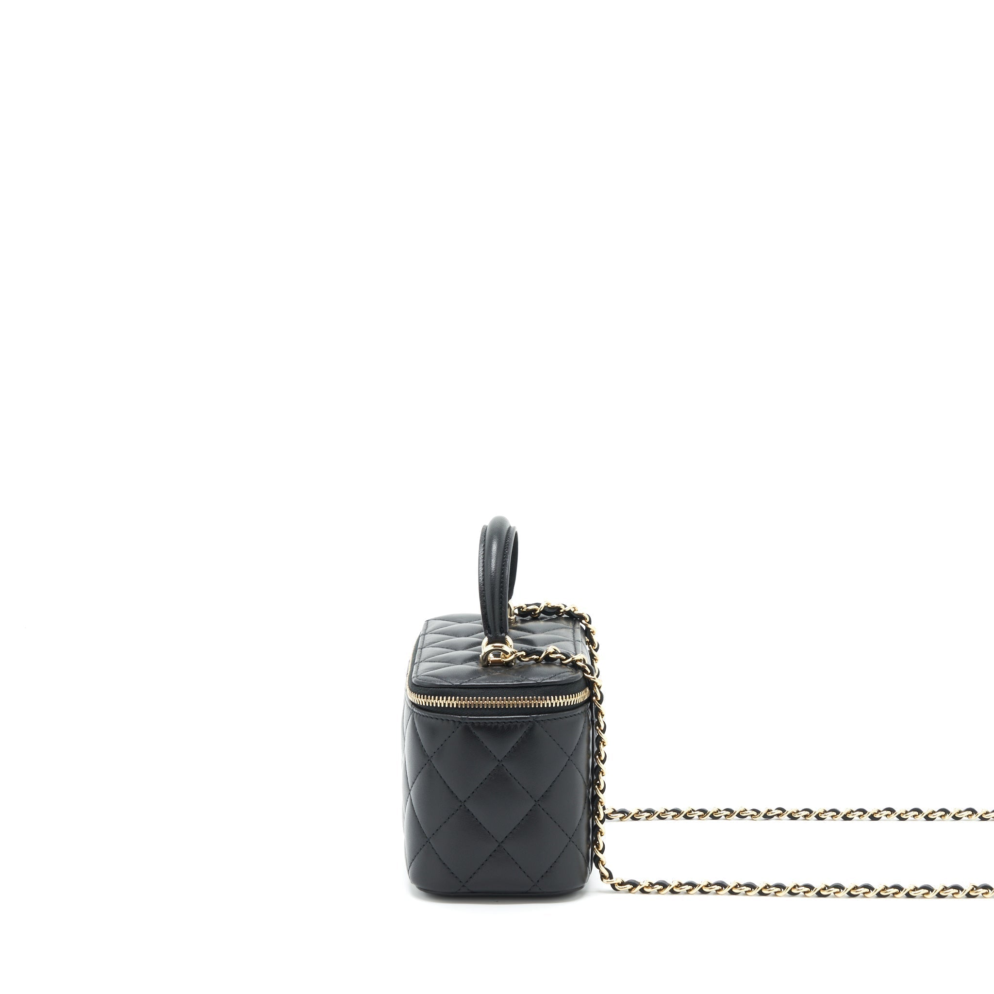 Chanel 22A Mini Top Handle Long Vanity With Chain Lambskin Black L (Microchip)
