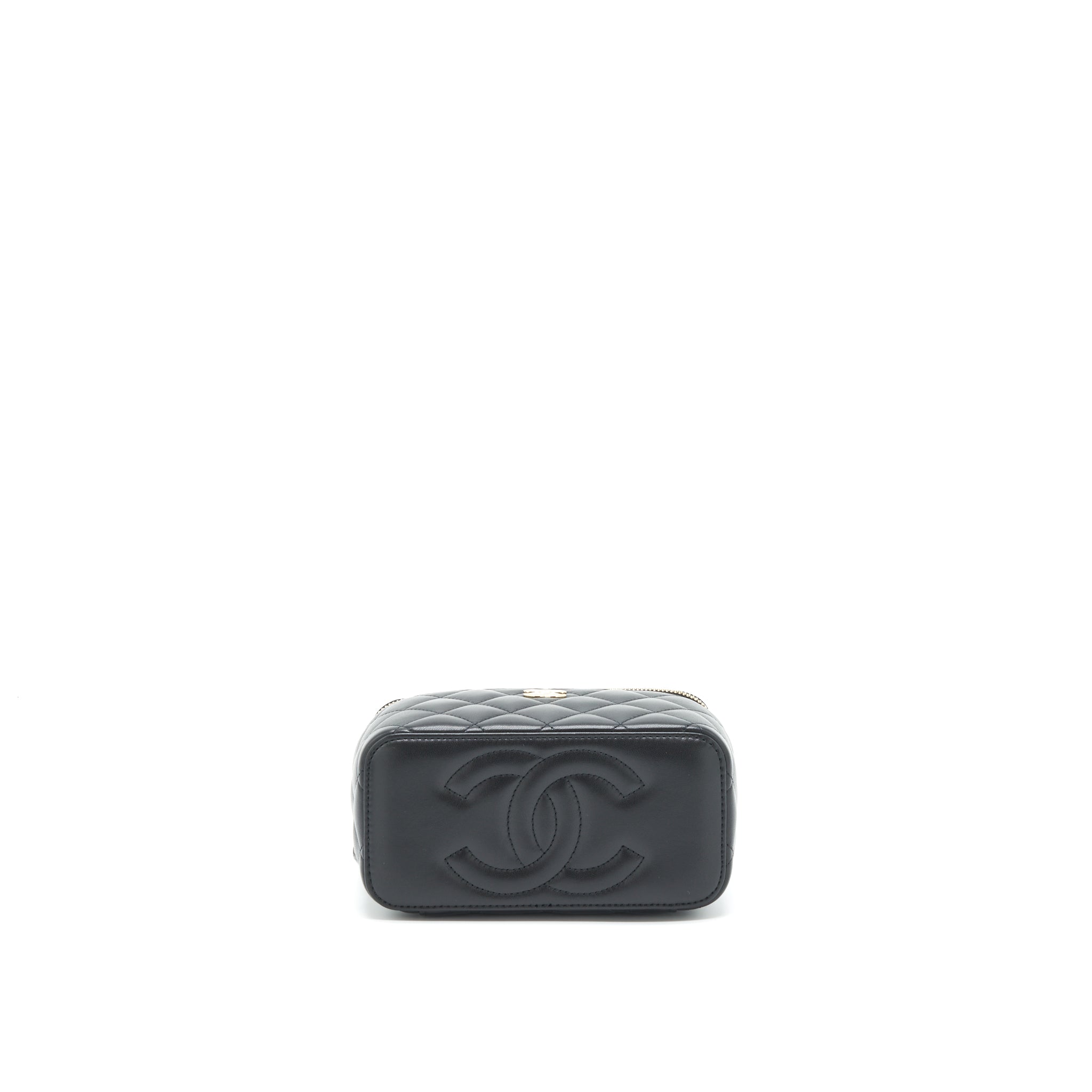 Chanel 22A Mini Top Handle Long Vanity With Chain Lambskin Black L (Microchip)