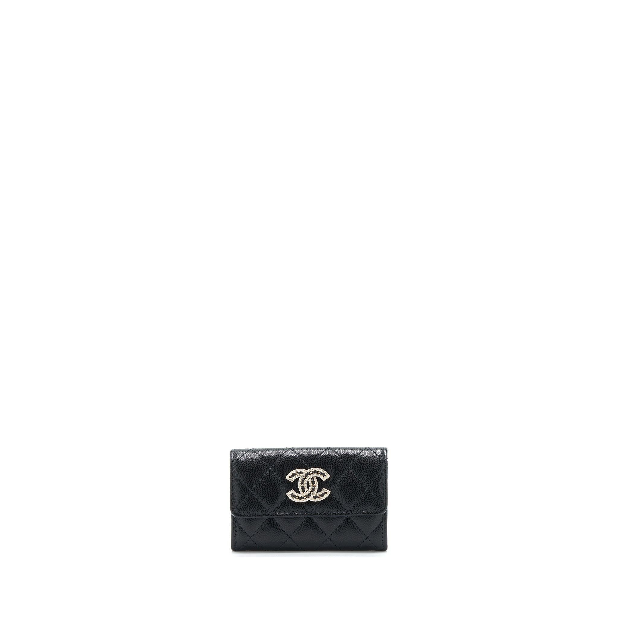 Chanel 22S Detailed Logo Mini Flap Card Holder Caviar Black L