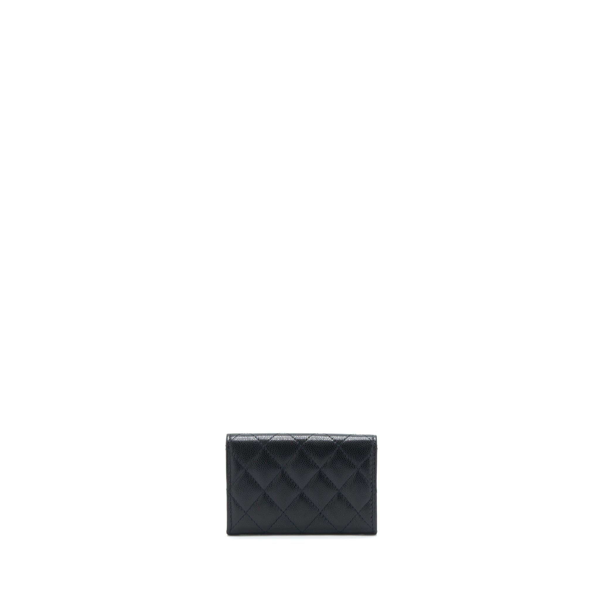 Chanel 22S Detailed Logo Mini Flap Card Holder Caviar Black L
