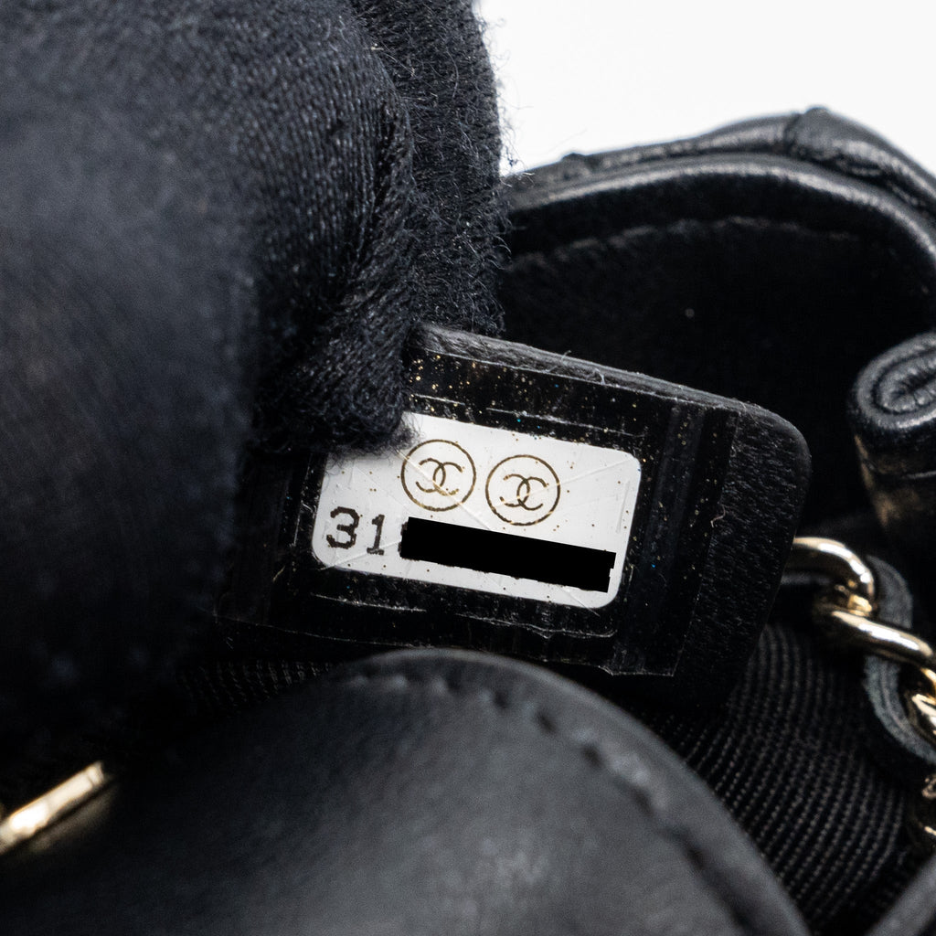 Chanel quilted super mini tote with chain lambskin black L