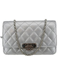 CHANEL Golden Class Quilted Leather Wallet on Chain Bag Silver