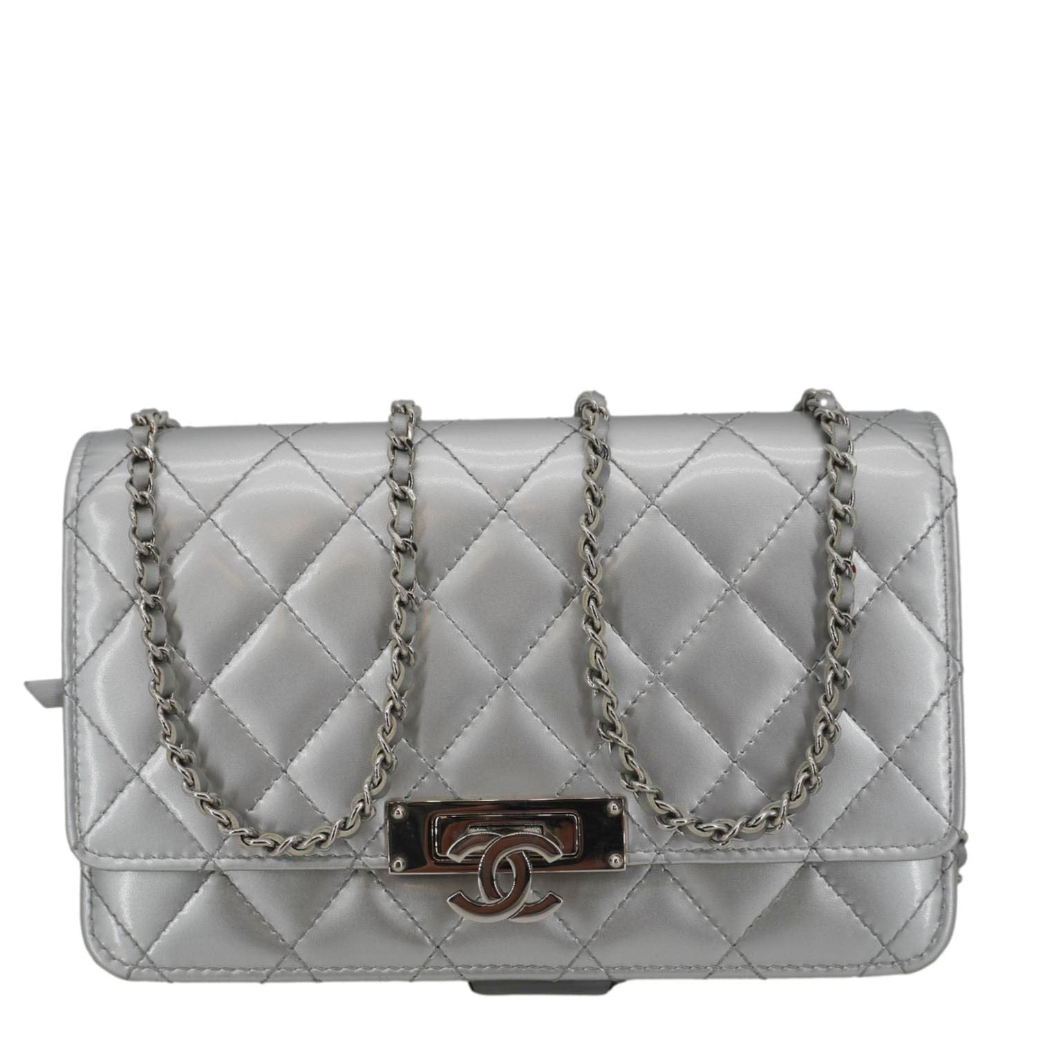 CHANEL Golden Class Quilted Leather Wallet on Chain Bag Silver