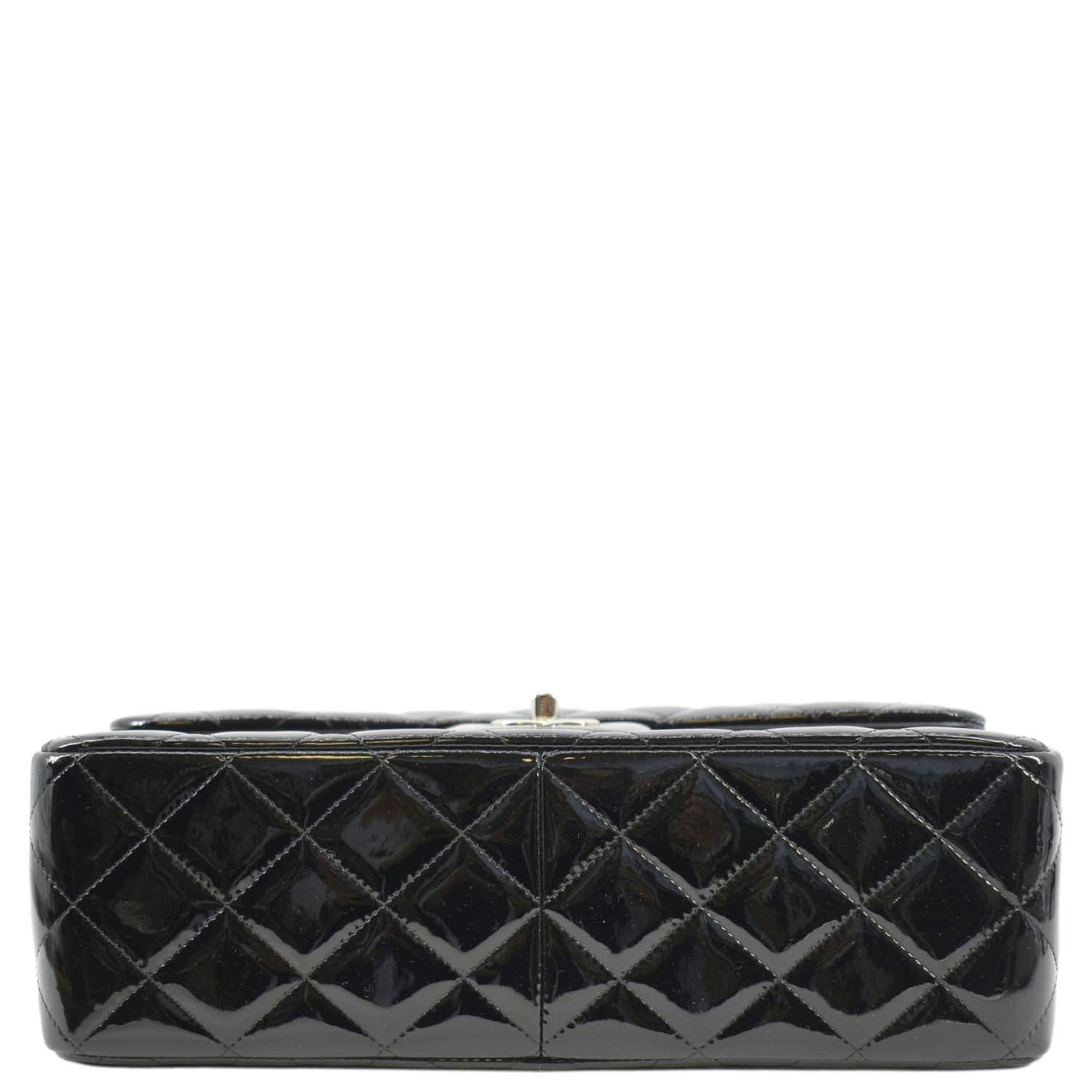 CHANEL Classic Medium Double Flap Patent Leather Shoulder Bag Black