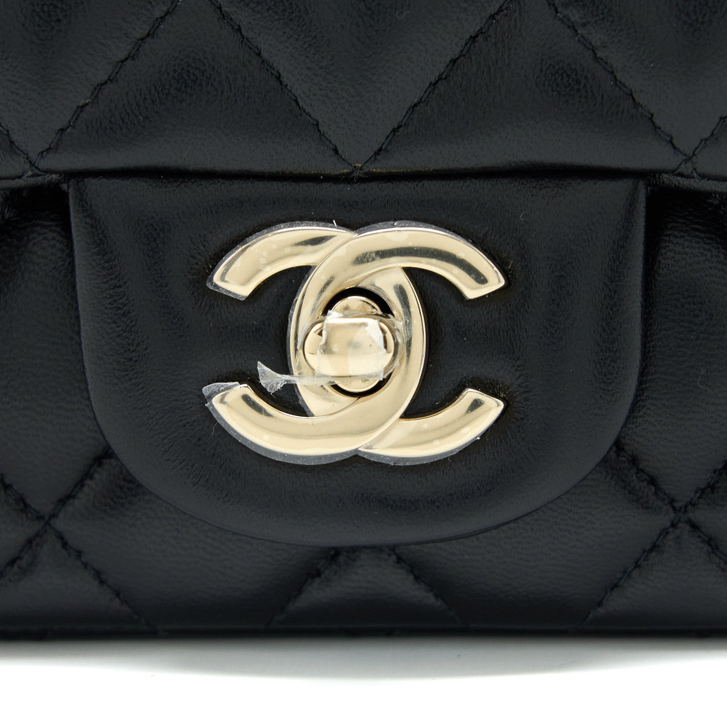 Chanel Classic Mini Square Flap Bag Lambskin Black L (Microchip)