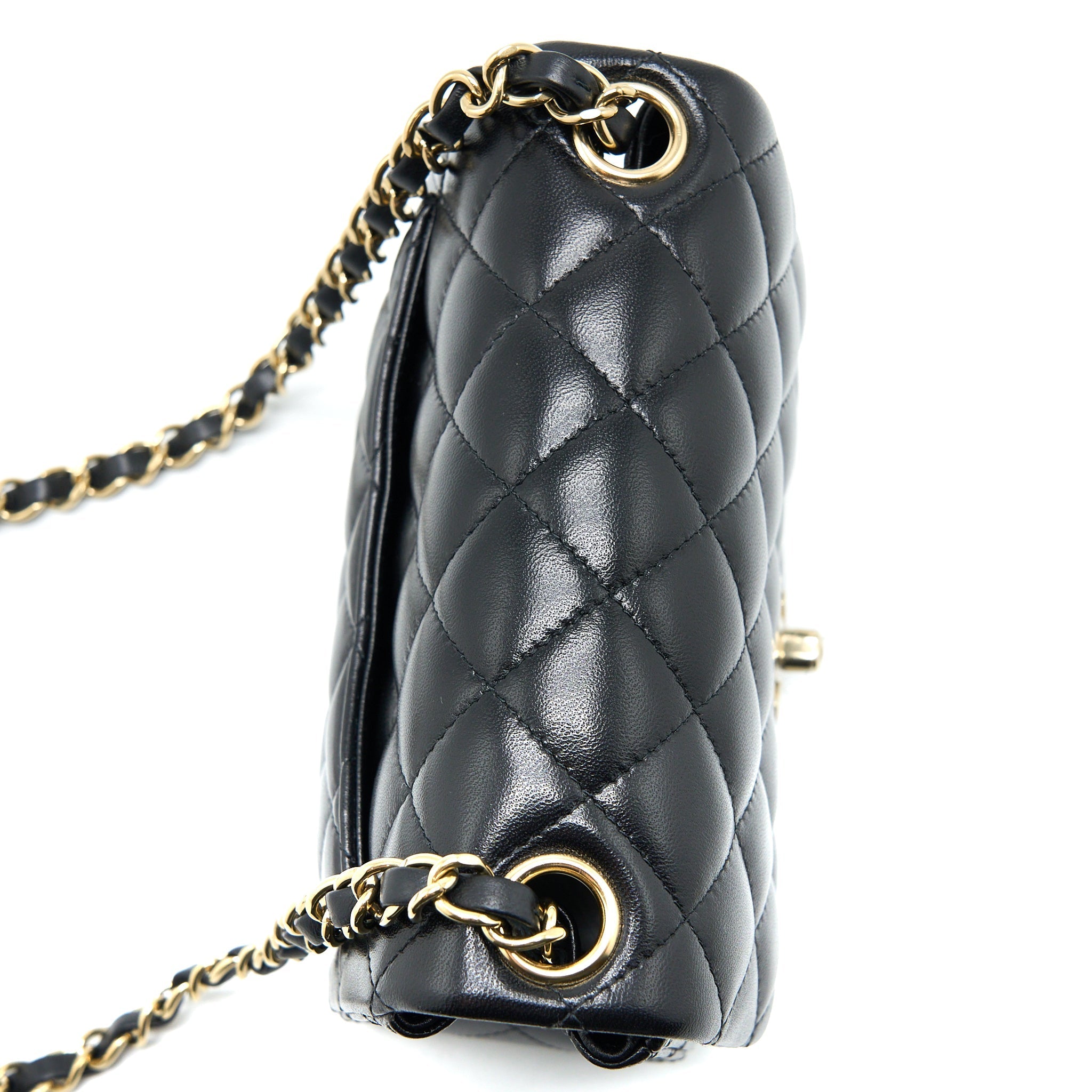 Chanel Classic Mini Square Flap Bag Lambskin Black L (Microchip)